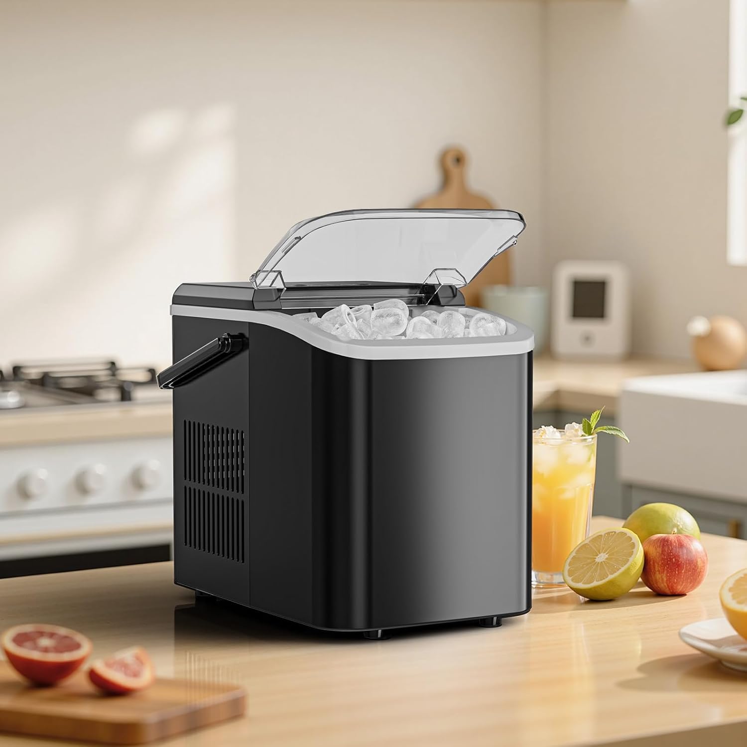 Sweetcrispy Countertop Ice Maker, Portable Ice Machine Self-Cleaning, 9 Cubes in 6 Mins, 26 lbs/24Hrs, 2 Sizes of Bullet Ice for Home Party Office,Elegant Black-Aldronix