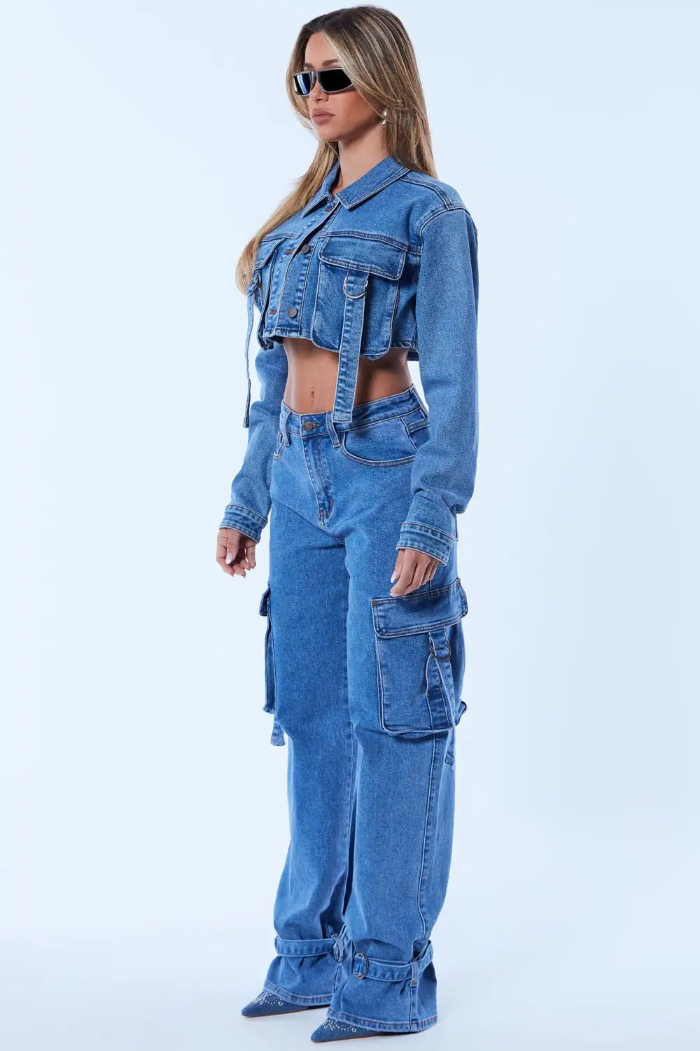 Love Hurts Cargo Denim Jacket - Medium Blue Wash-Aldronix