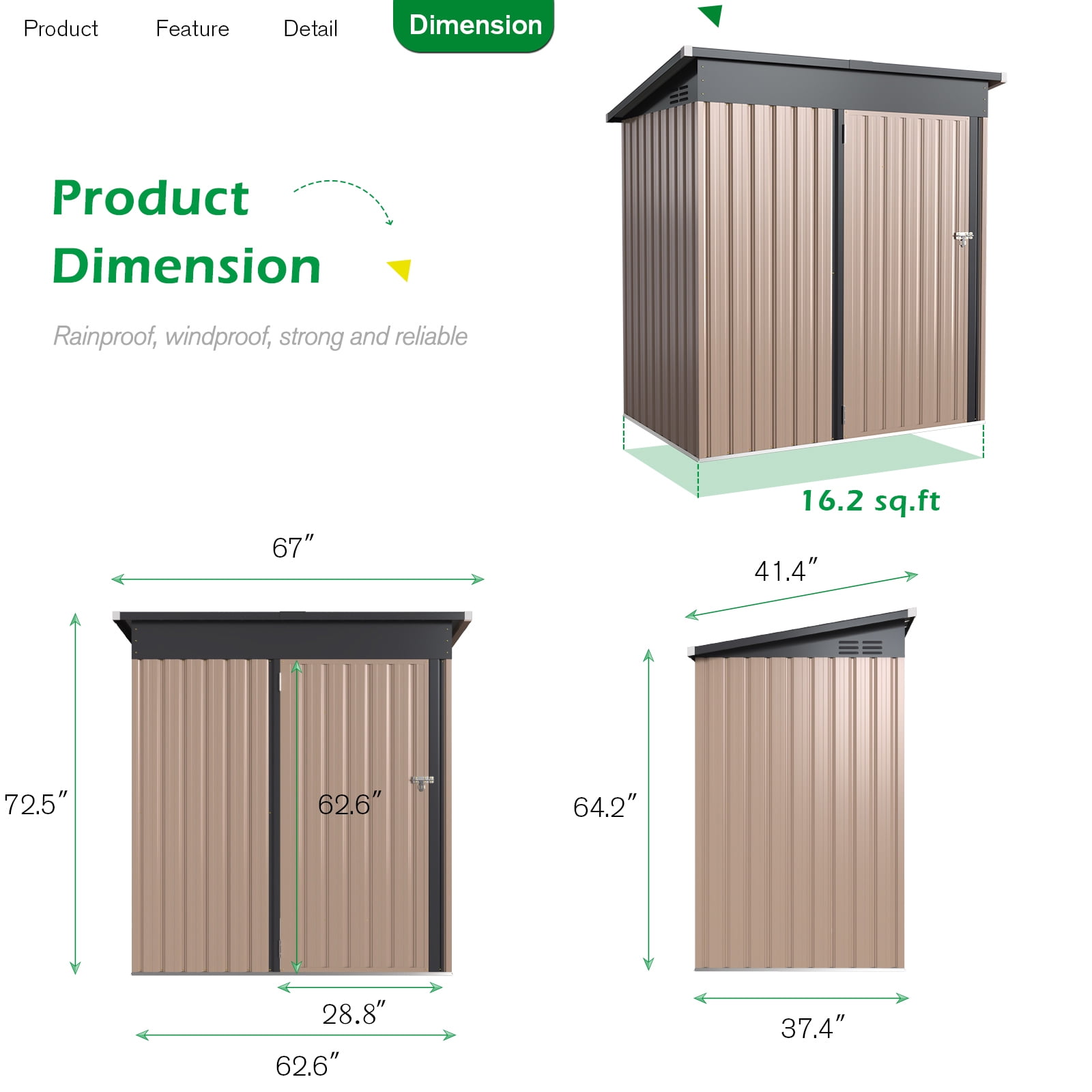 5 x 3 ft. Outdoor Metal Storage Shed with Sliding Roof & Lockable Door for Backyard, Garden-Aldronix