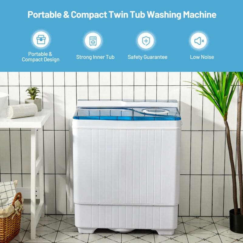 26lbs Portable Semi-automatic Washing Machine with Built-in Drain Pump Twin Tub Washer Dryer Combo-Aldronix