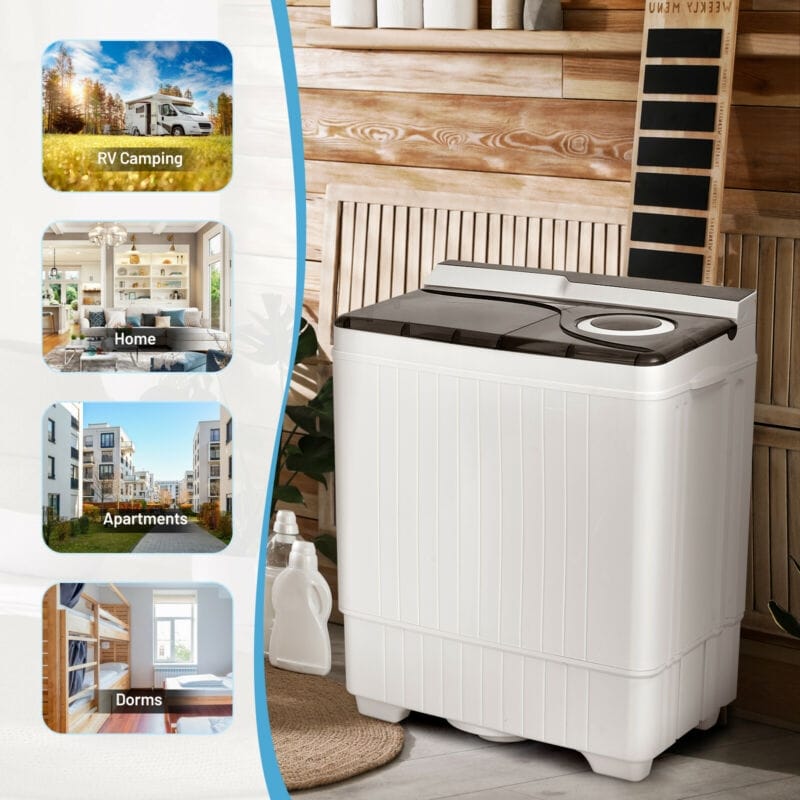 26lbs Portable Semi-automatic Washing Machine with Built-in Drain Pump Twin Tub Washer Dryer Combo-Aldronix