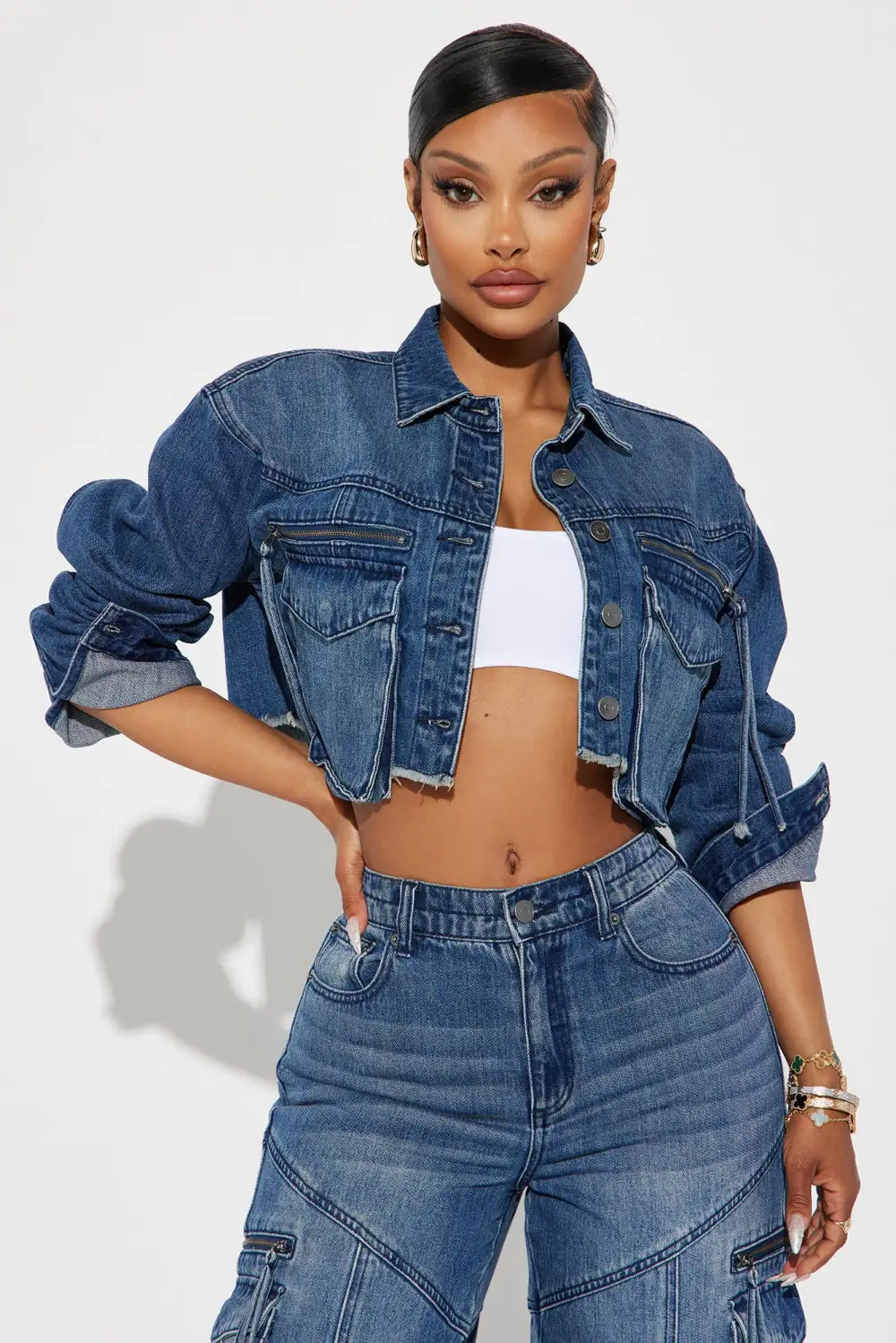 Devil In Disguise Cargo Denim Jacket - Medium Wash-Aldronix