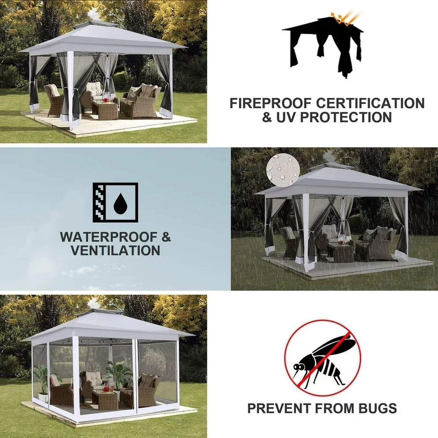 11x11 Pop up Gazebo Outdoor Canopy Gazebo Patio Gazebo with Mosquito Netting Canopy Shelter with 121 Square feet of Shade for Poolside, Garden, Party and Backyard, Khaki-Aldronix