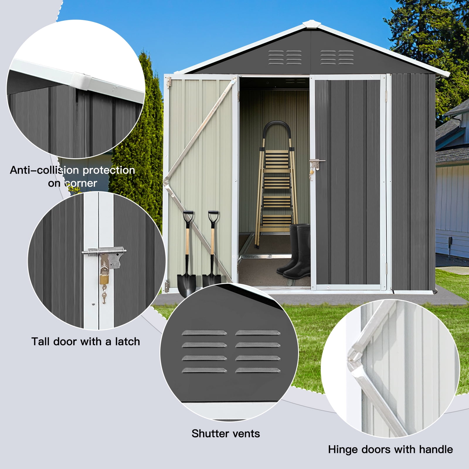 6' x 4' Outdoor Metal Storage Shed, Tools Storage Shed-Aldronix