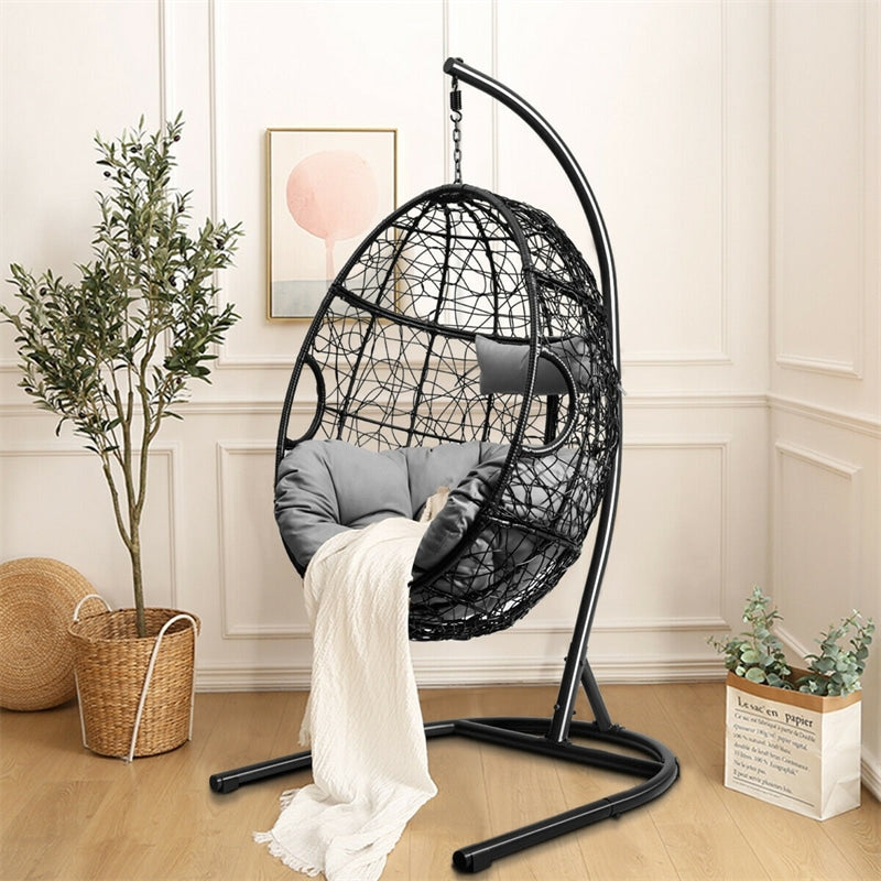 Outdoor Hanging Egg Chair Swing Hammock Chair Set with Stand & Cushion-Aldronix