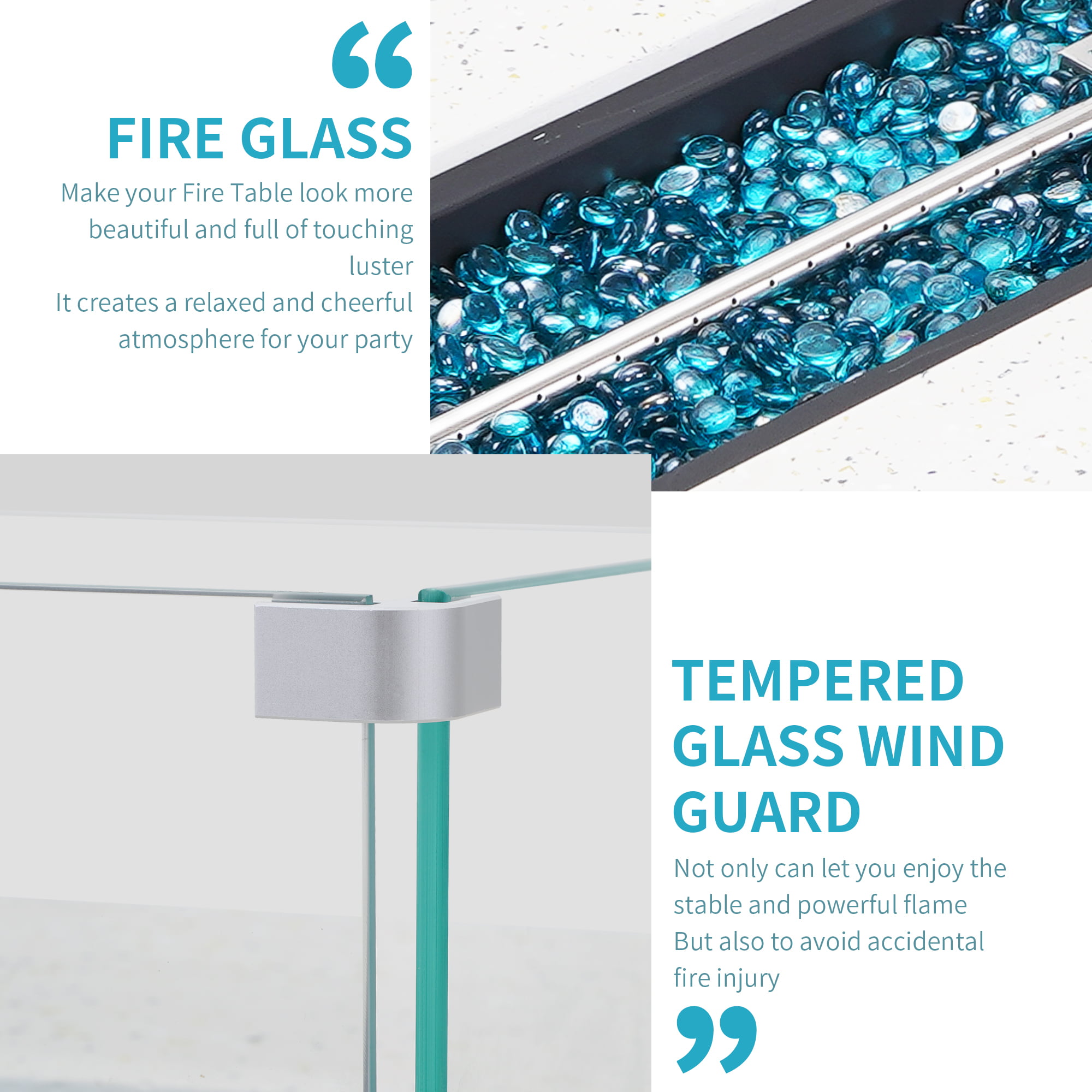 56 inch Concrete Propane Fire Pit Table, 50,000 BTU Outdoor Firepit Rectangular Table with Propane Tank Metal Stand, Fire Glass Beads and Waterproof Cover, White-Aldronix