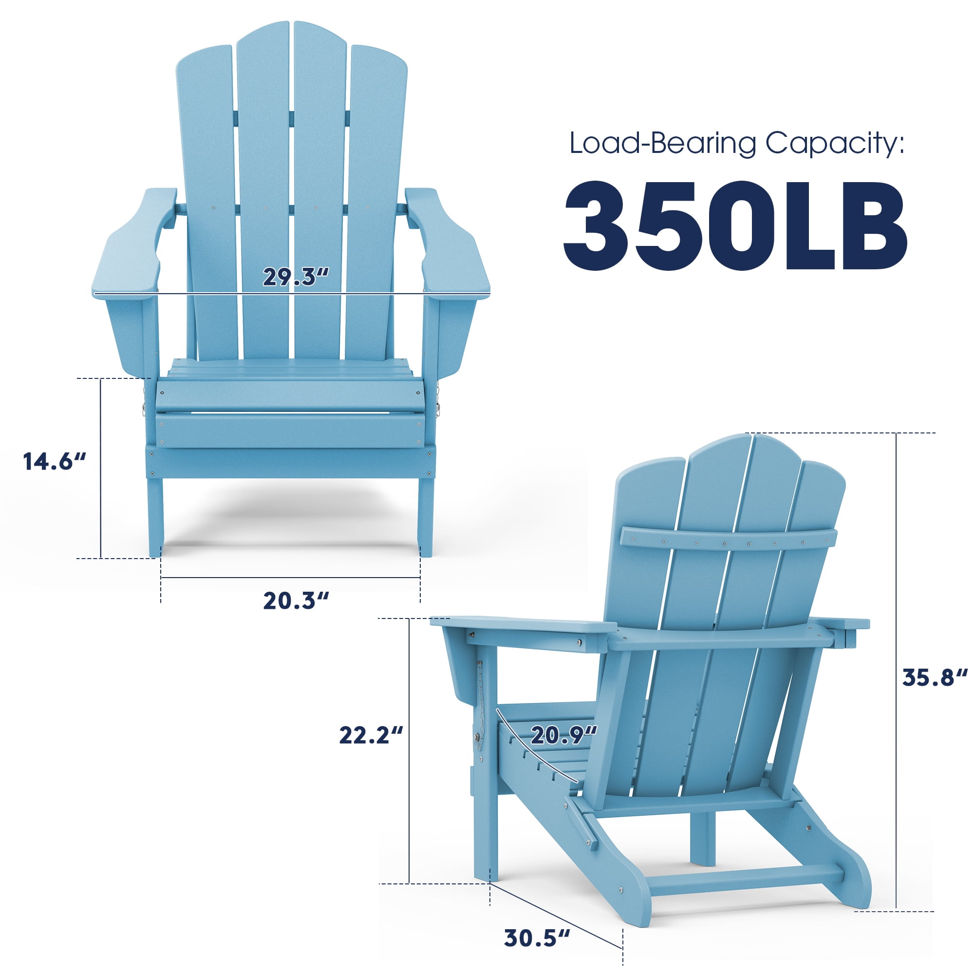 Outdoor Patio Folding HDPE Resin Adirondack Chair, Black-Aldronix