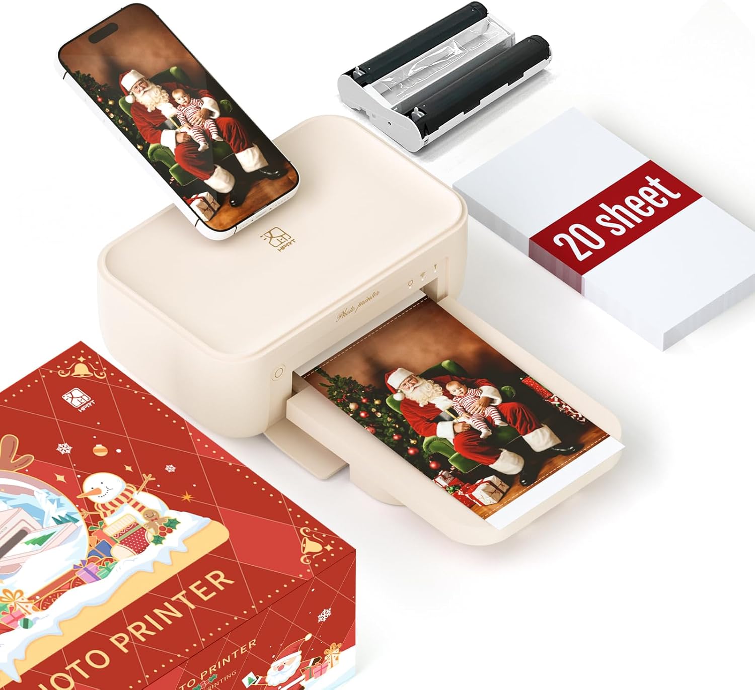 Impresora fotográfica de 4 x 6, 20 hojas y 1 cinta, impresora de imágenes para iPhone, impresoras fotográficas portátiles, impresora de sublimación térmica instantánea-Aldronix