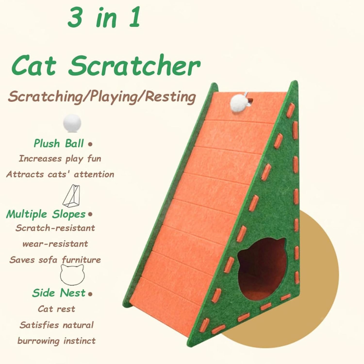 Cat Scratching Board, L/Triangular Shape Felt Scratching Pad, 3-in-1 Vertical Integrated Scrat Board with Cat Bed, Wear-Resistant Non-Shedding, Cats Claw Grinding Pad Rest and Entertainment (A)-Aldronix