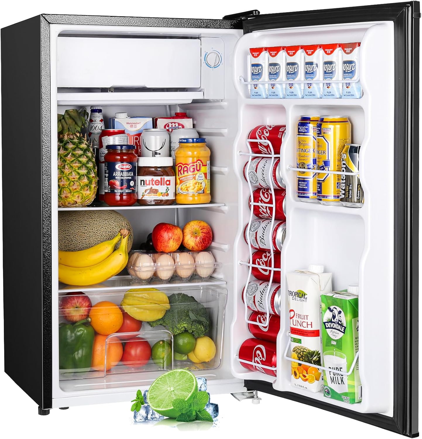 3.2 Cu.Ft Mini Fridge with Freezer, Single Door Mini Fridge, Dorm Fridge, Adjustable Thermostat, Mini Refrigerator for Bedroom, Office, Dorm, Black-BR321-Aldronix