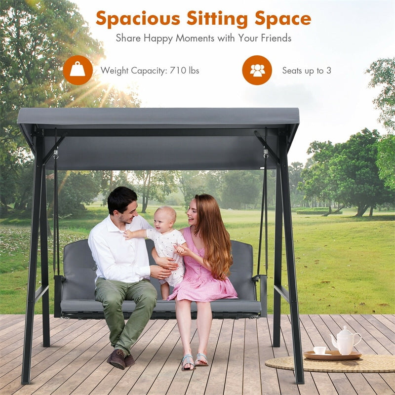 3-Seat Outdoor Porch Swing with Adjustable Tilt Canopy & Removable Cushions-Aldronix
