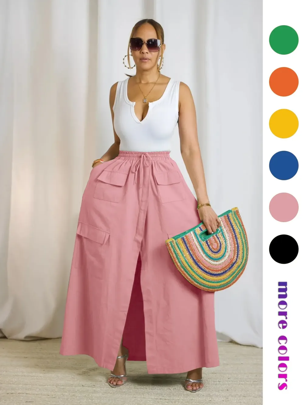 Women's Plain Drawstring High Waist Skirt-Aldronix