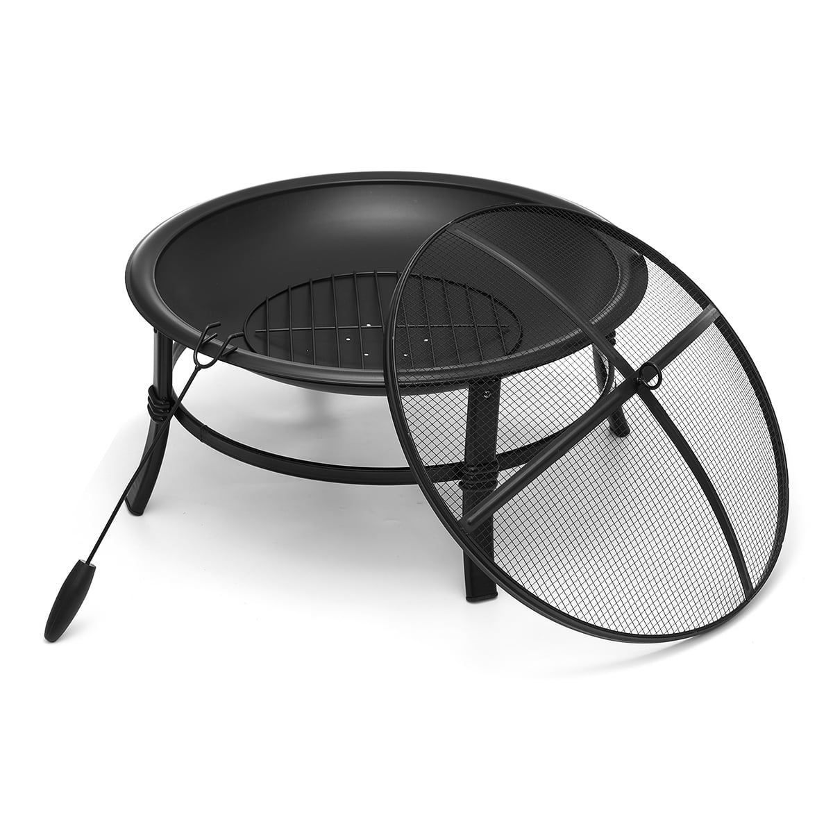 22 inch Wood Burning Fire Pit for Camping Picnic Bonfire Patio Outside Backyard Garden Small Bonfire Pit Steel Firepit Bowl with Spark Screen, Log Grate, Poker-Aldronix