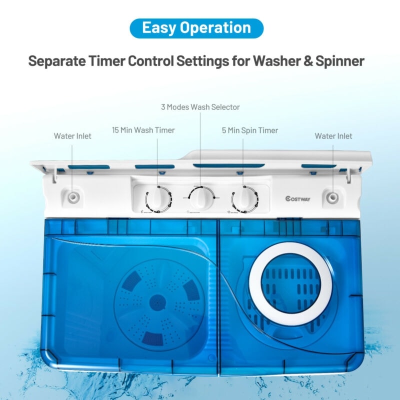 26lbs Portable Semi-automatic Washing Machine with Built-in Drain Pump Twin Tub Washer Dryer Combo-Aldronix