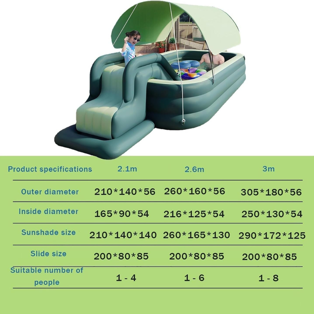 Full-Sized Inflatable Kiddie Pool with slide and sunshade-Aldronix