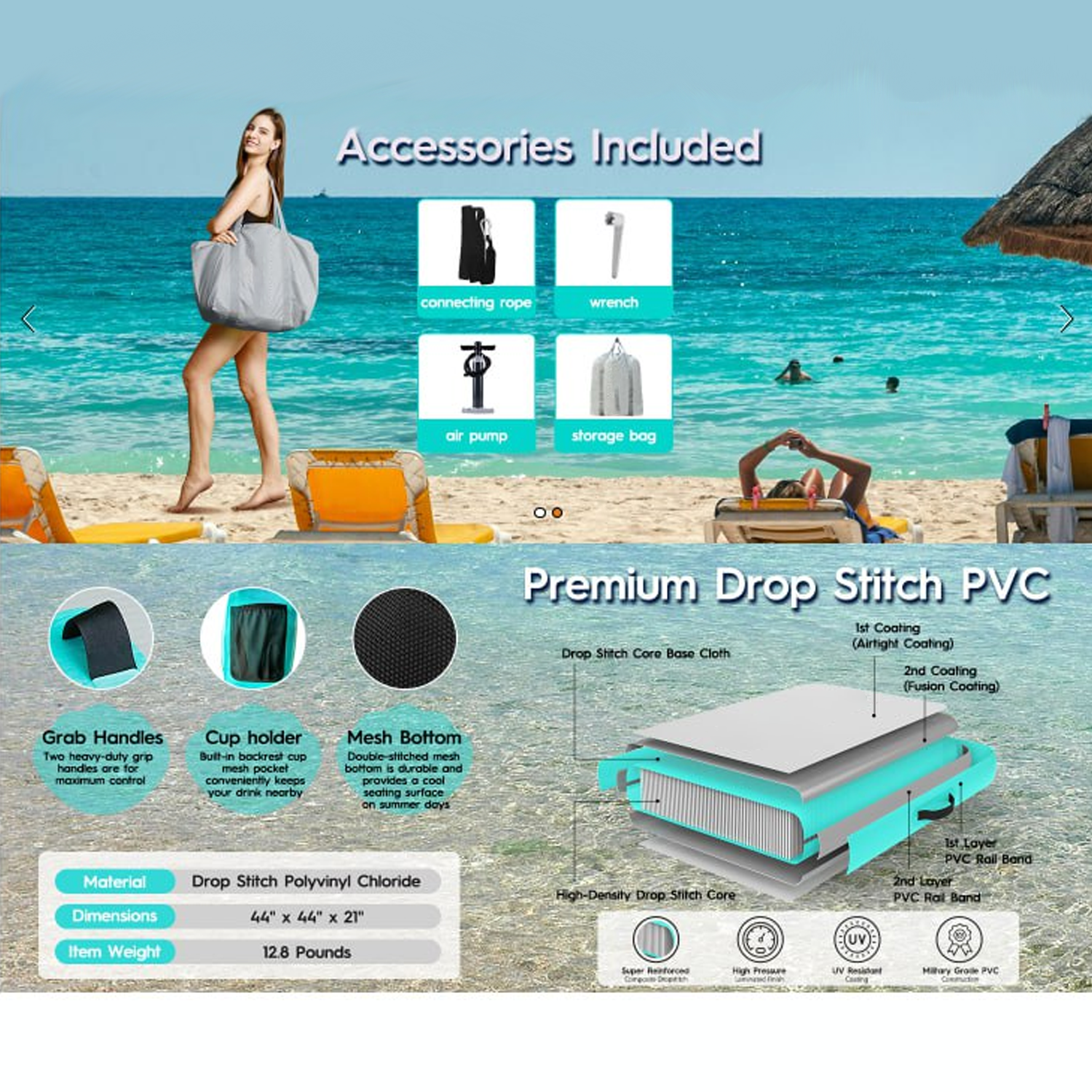 Inflatable 8ft Floating Water Hammock Platform-Aldronix
