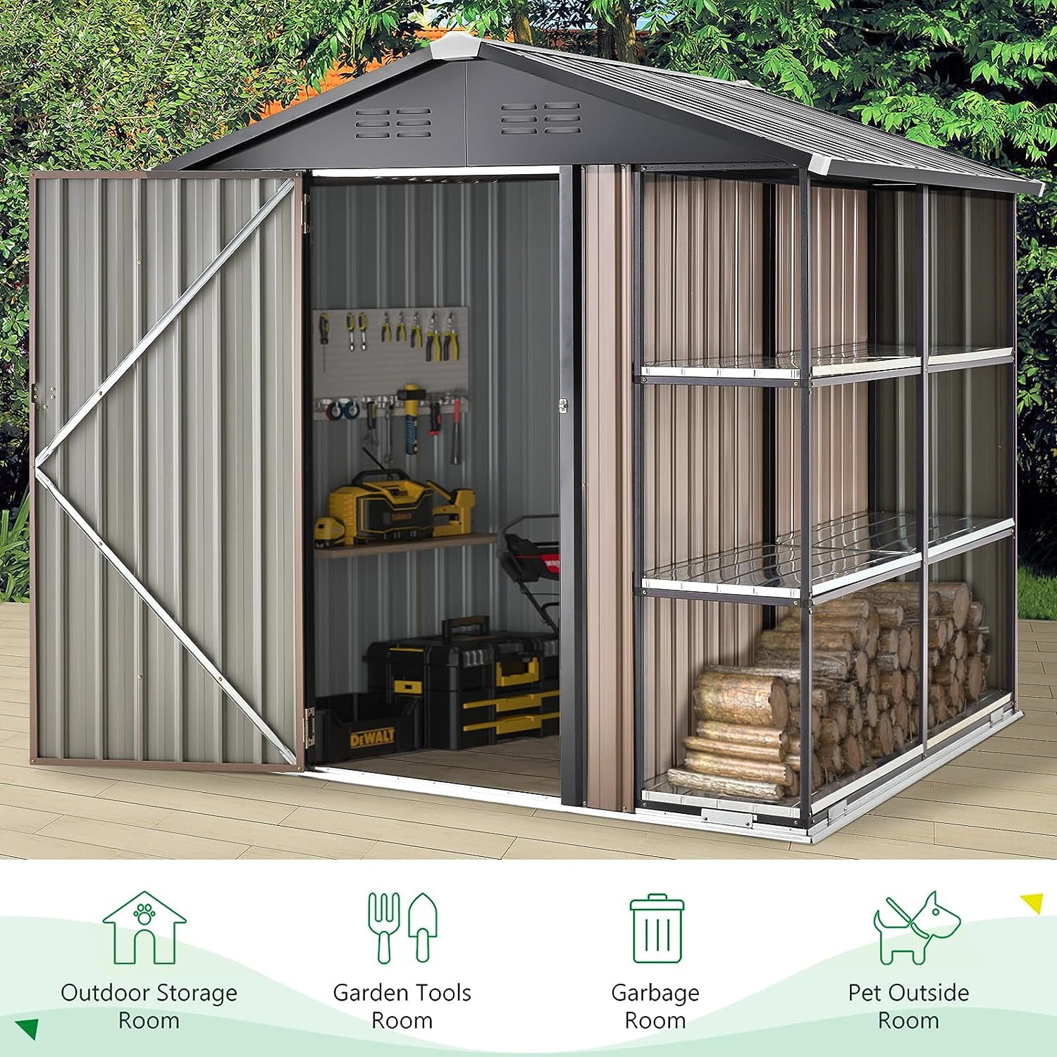 6' x 6' Outdoor Storage Shed with Rack & Shelves Metal Utility Tool Shed for Backyard & Garden-Aldronix