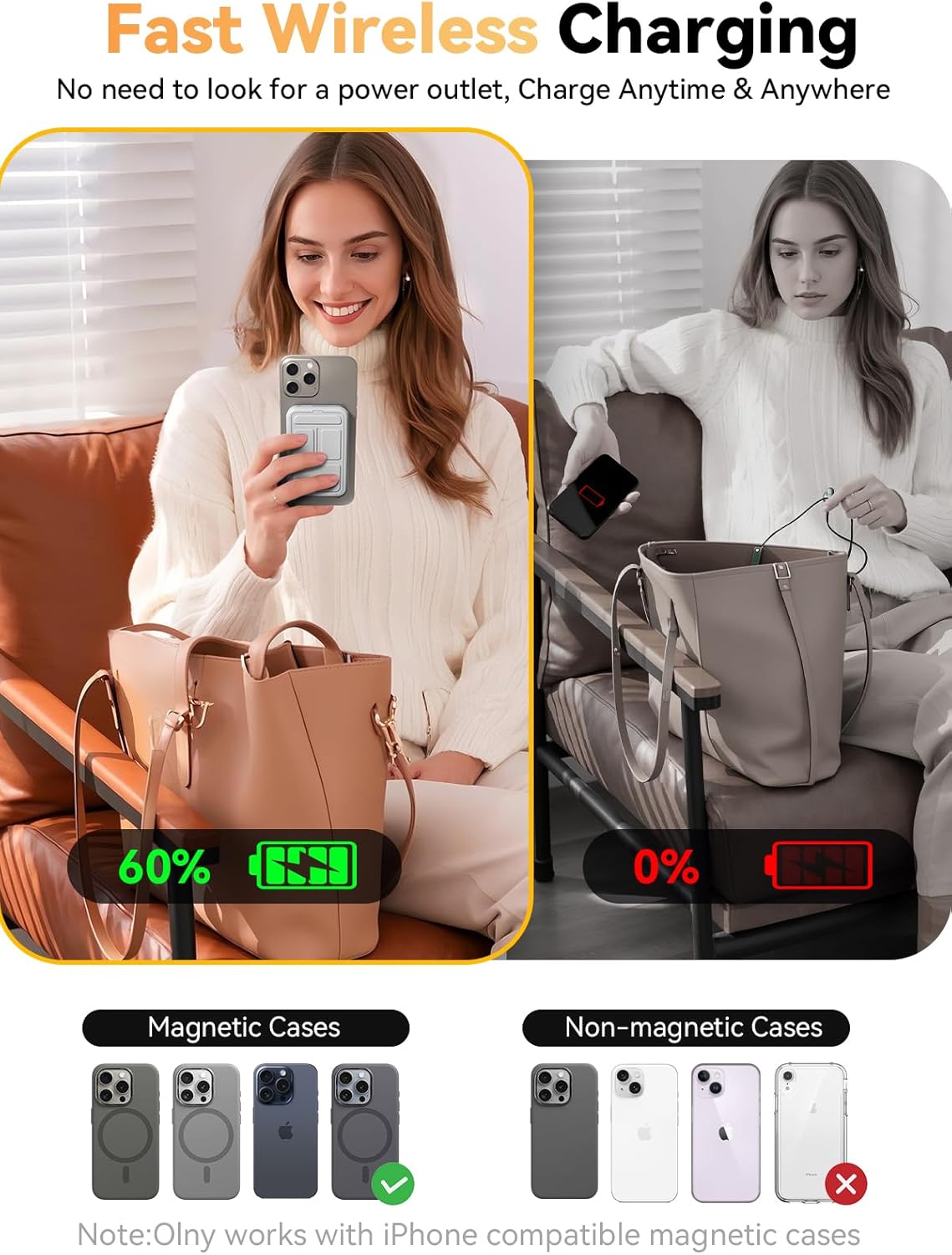 Magnetic Portable Charger, 10000mAh Wireless Power Bank with 20W USB-C Fast Charging, Foldable Stand & LED Display Magnetic Battery Pack, Compatible with iPhone 16/15/14/13/12 All Series-Aldronix