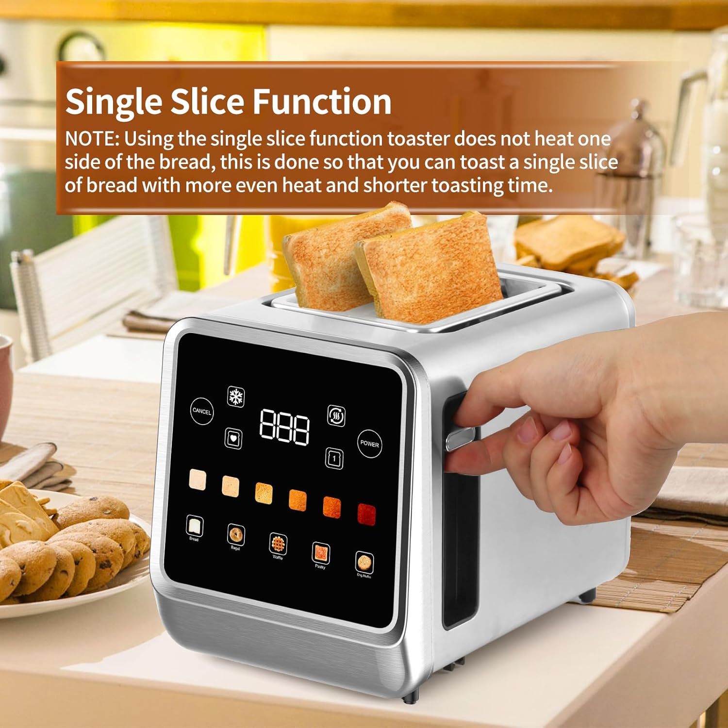 Toaster Touch Screen Toaster 2 Slice with LCD Display Stainless Steel Digital Timer Toasters 6 Bread Types& 6 Shade Settings Smart Extra Wide Slots Tostadora With Bagel Cancel,Defrost Functions-Aldronix