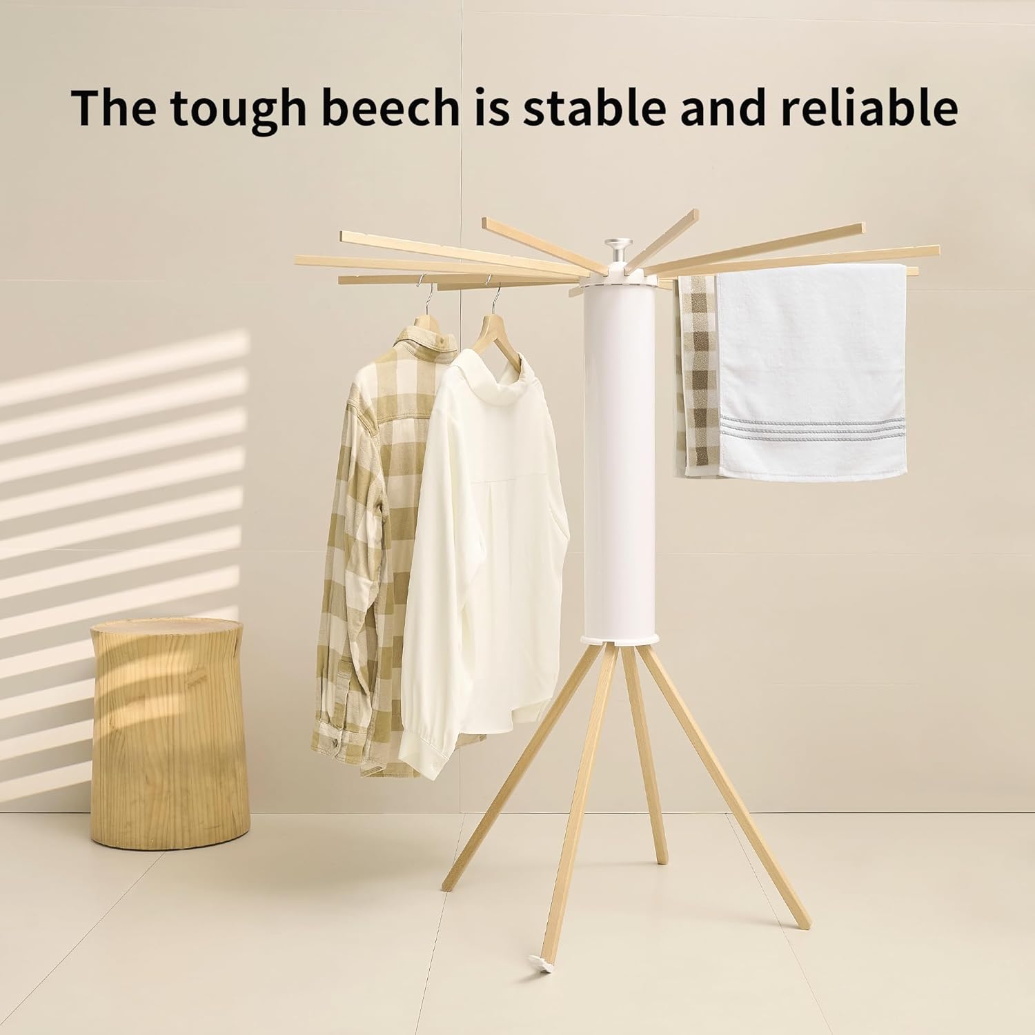 JOOM Tripod Clothes Drying Rack, Garment Rack Portable and Foldable Space Saving Laundry Drying Rack - Drying Rack Clothing Floor Folding Balcony Bedroom Household Wooden-Aldronix