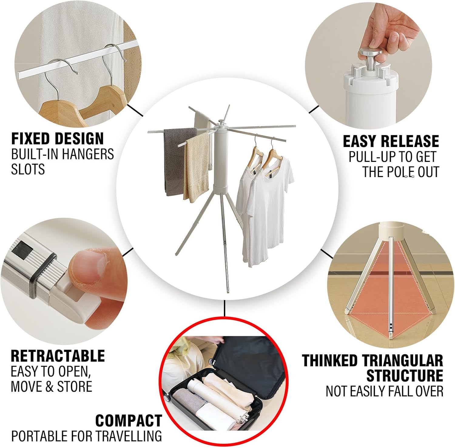 JOOM Tripod Clothes Drying Rack, Garment Rack Portable and Foldable Space Saving Laundry Drying Rack - Drying Rack Clothing Floor Folding Balcony Bedroom Household Wooden-Aldronix