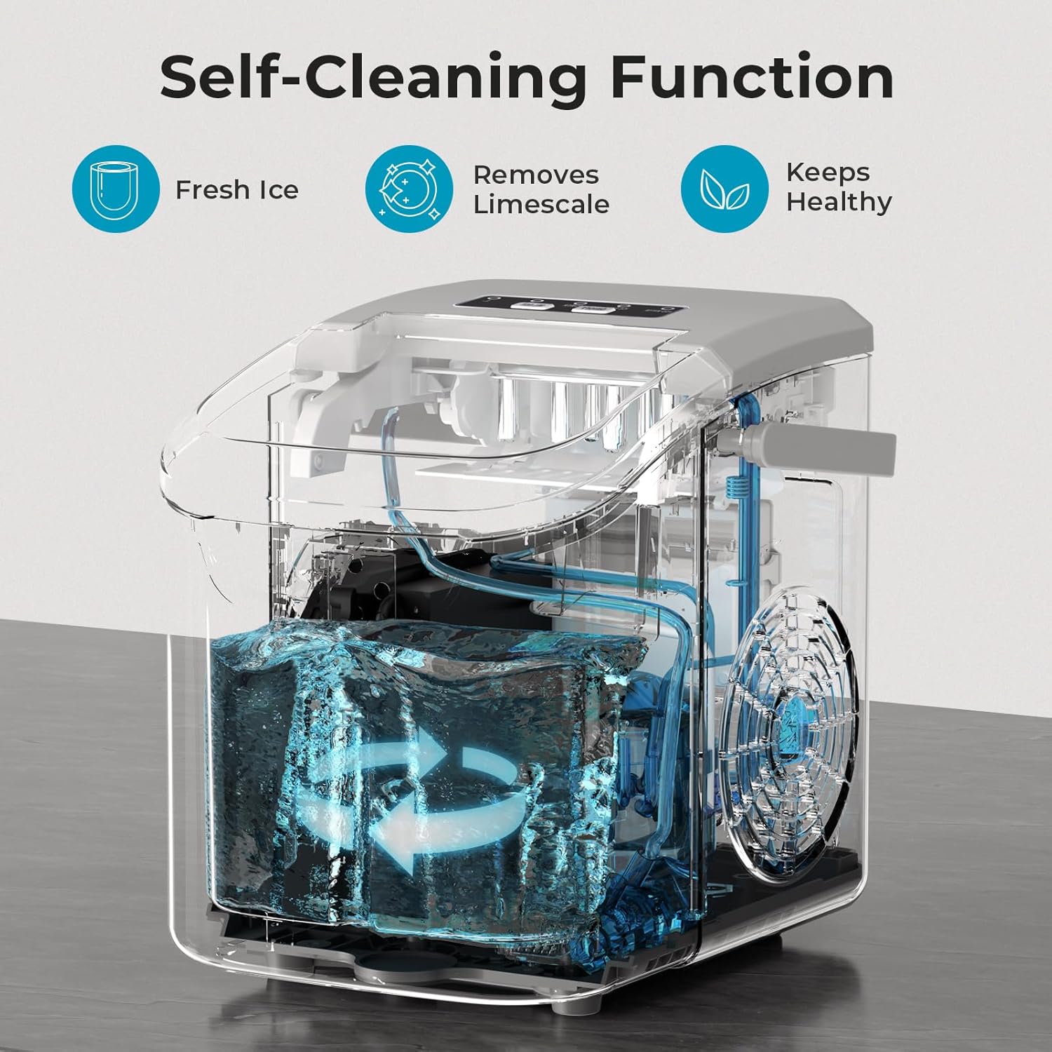 Ice Maker Countertop, Efficient Easy Carry Ice Machine, Self-Cleaning Ice Maker with Ice Scoop & Basket, 9pcs/ 8mins 26.6Lbs Per Day for Home/Office/Kitchen,Black-Aldronix