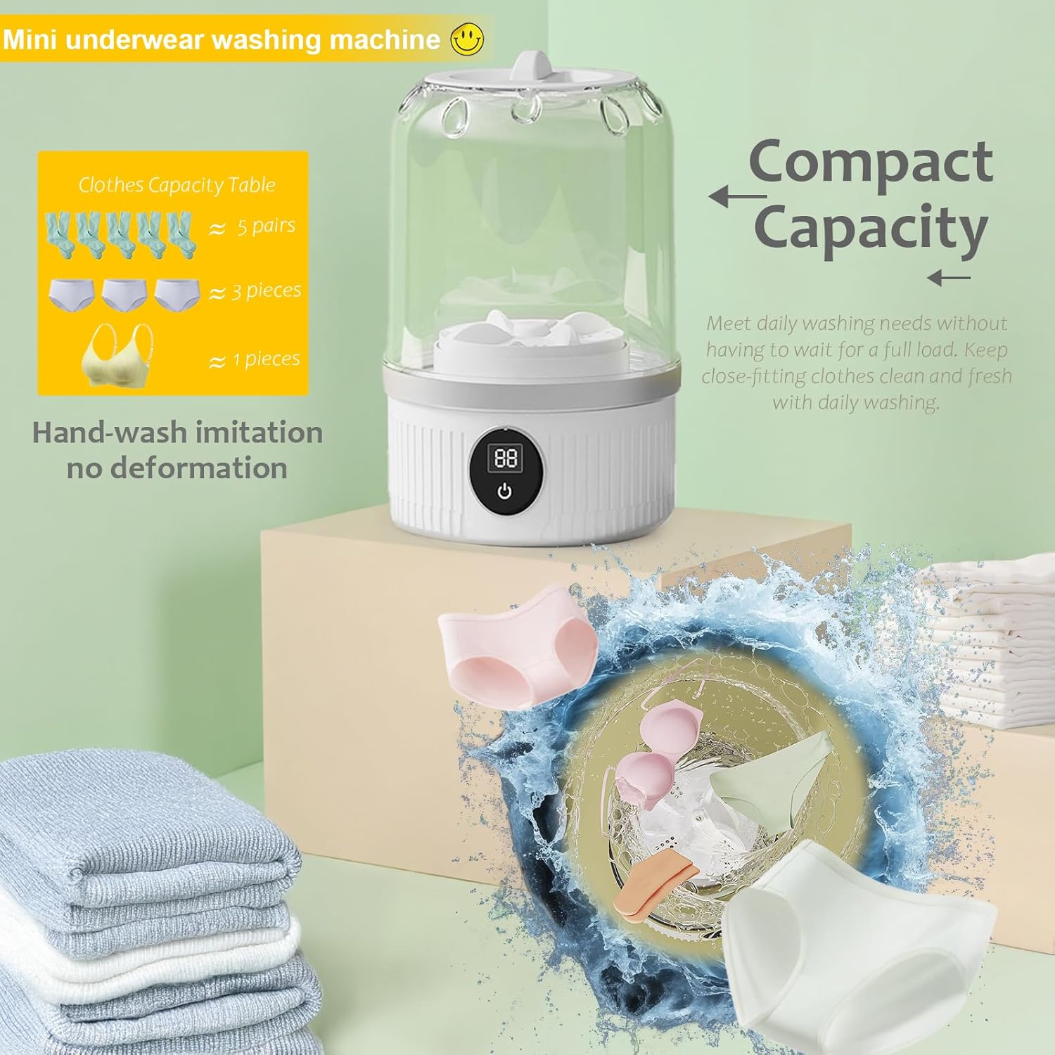 Underwear Washer, Portable Mini Washing Machine, 2025 Upgraded Mini Washings Machines, Rechargeable Cordless Washing-Machine, Laundry Cup for Bra, Underwear, Socks (white)-Aldronix