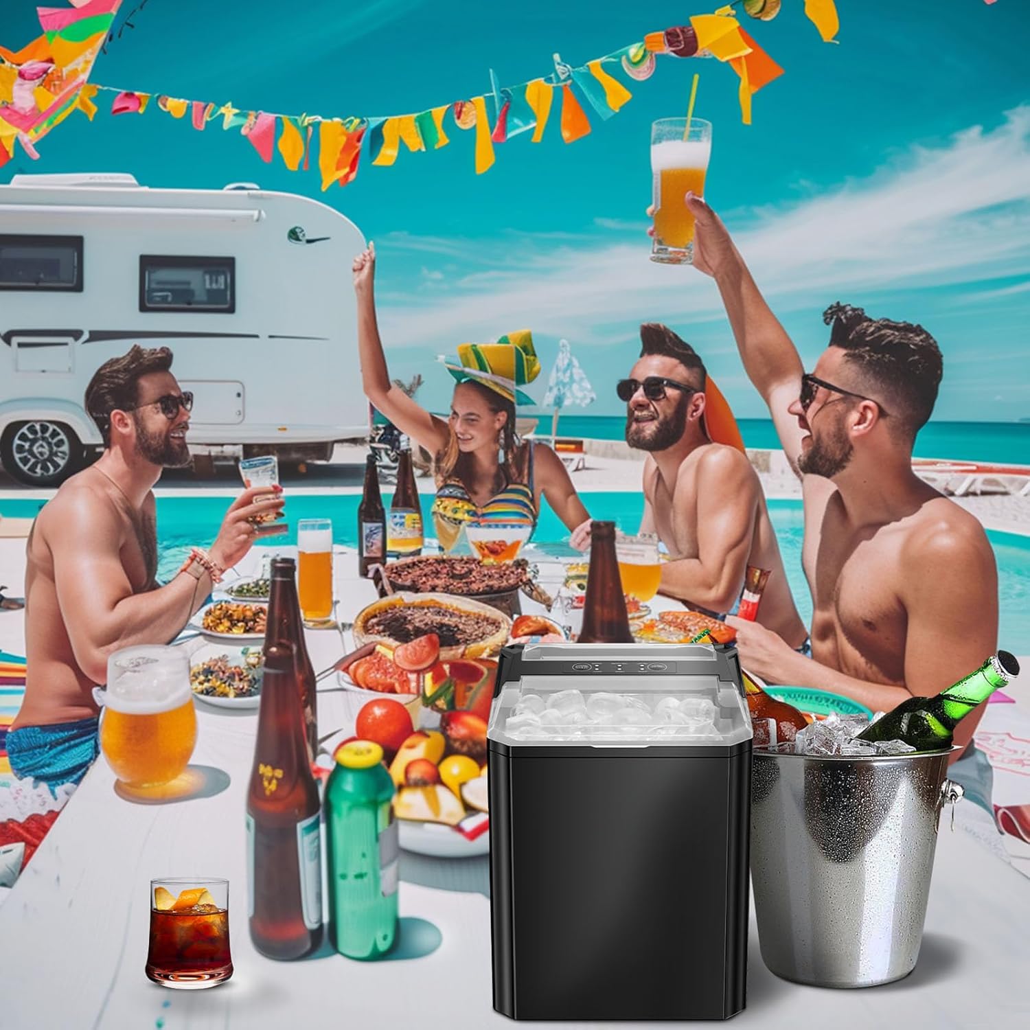 Sweetcrispy Countertop Ice Maker, Portable Ice Machine Self-Cleaning, 9 Cubes in 6 Mins, 26 lbs/24Hrs, 2 Sizes of Bullet Ice for Home Party Office,Elegant Black-Aldronix