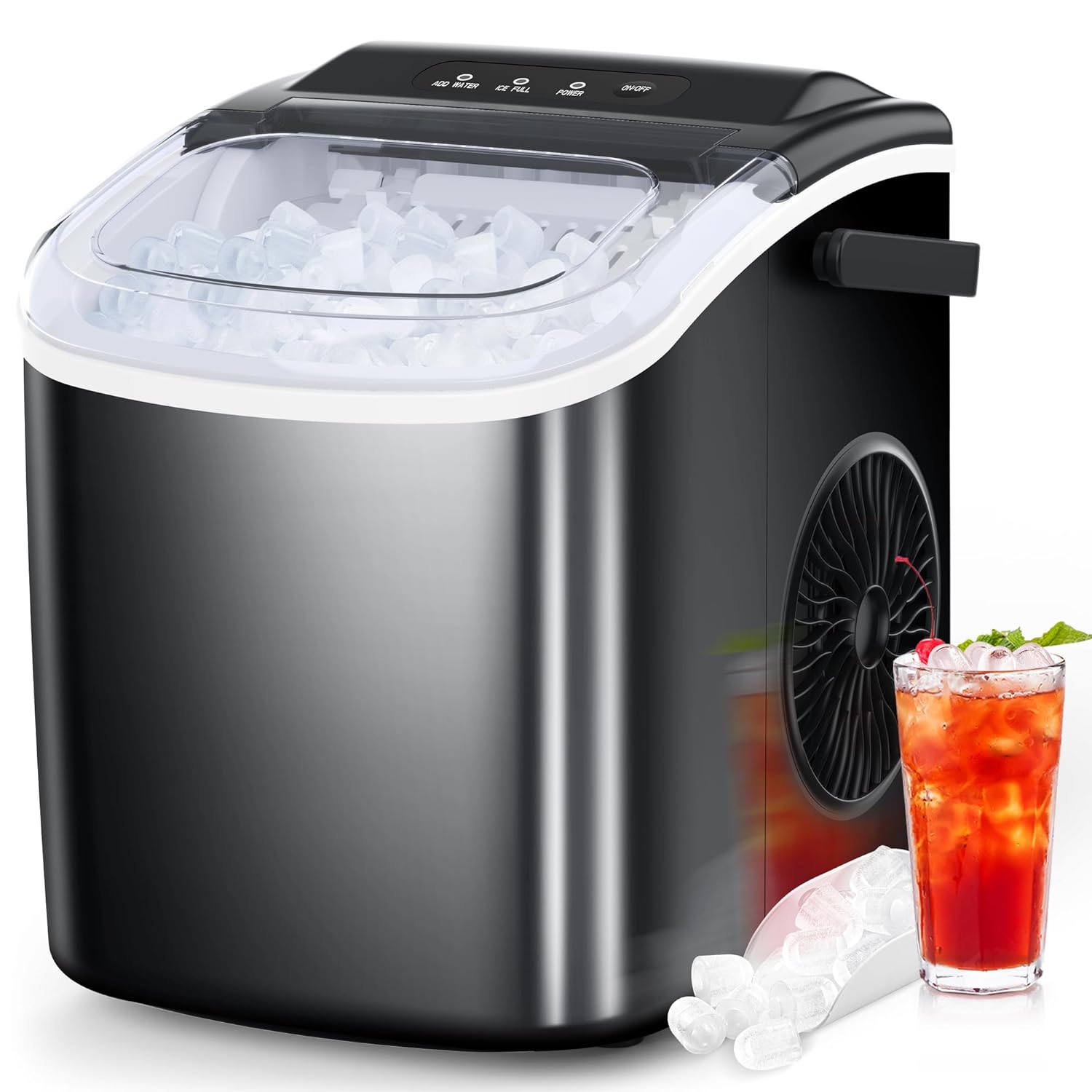 COWSAR Ice Maker Countertop, Portable Ice Machine with Self-Cleaning, 26.5 lbs/24Hrs, 8 Ice Cubes in 6 Mins, Ice Basket and Scoop, Ideal for Home, Kitchen, Bar, Camping-Aldronix
