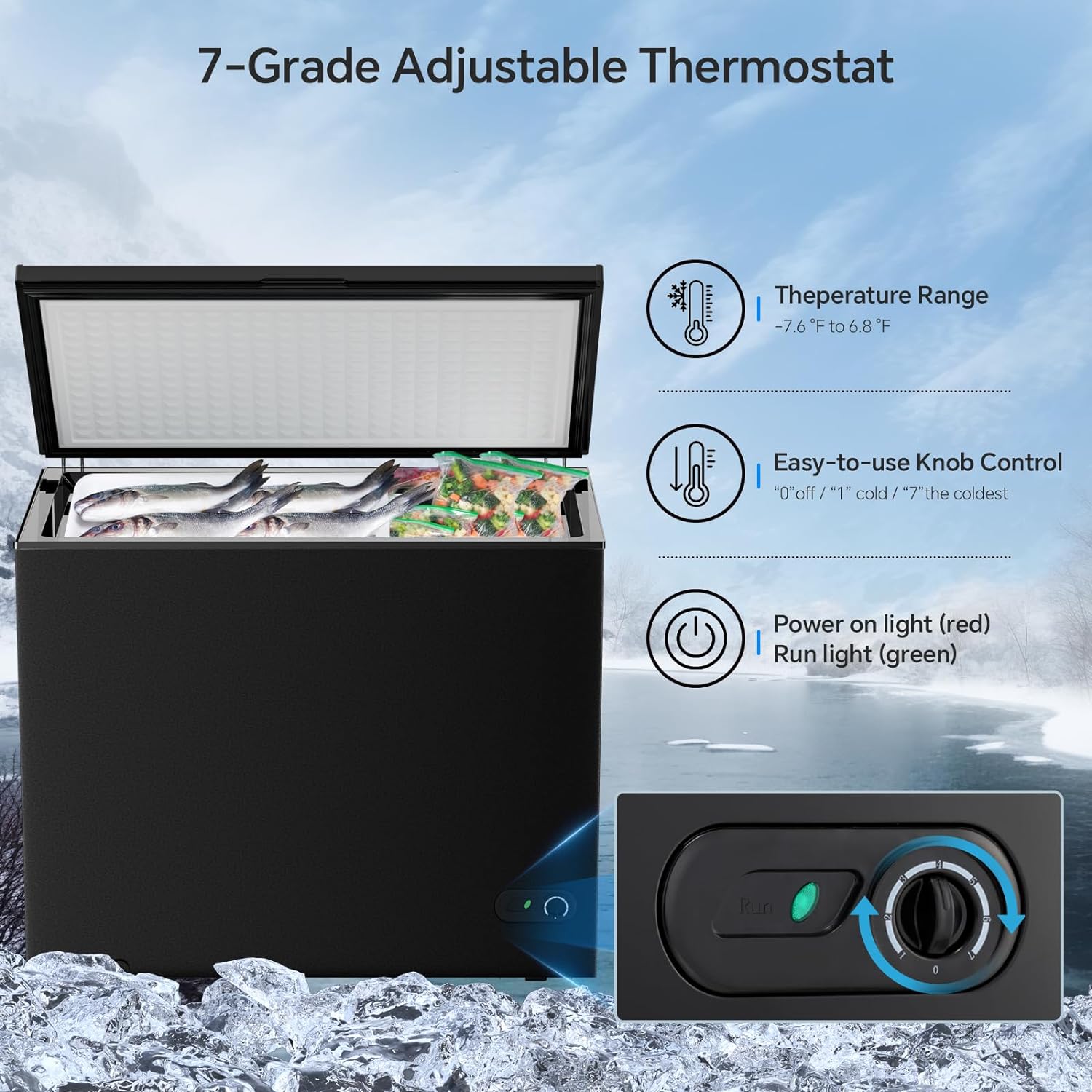 Kismile 3.5 Cubic Feet Chest Freezer with 2 Removable Baskets Free Standing Top Open Door Compact Freezer with Adjustable Temperature for Home/Kitchen/Office/Bar (3.5 Cubic Feet, Black)-Aldronix