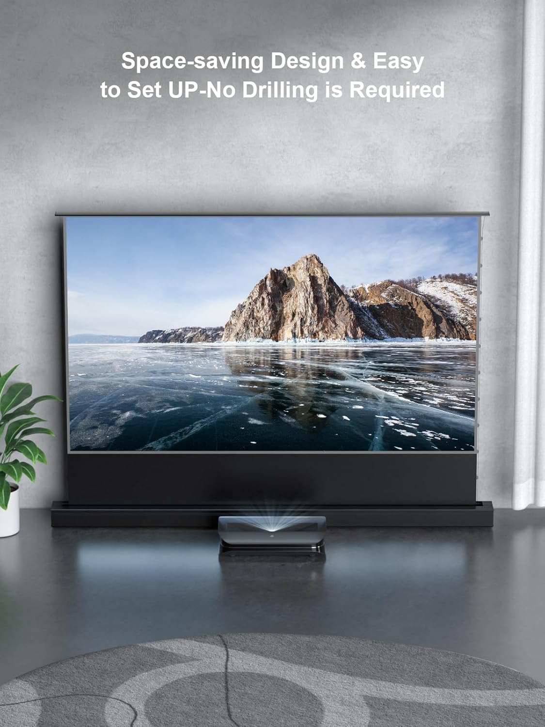 AWOL VISION 120" Motorized ALR Floor Rising Projector Screen for Ultra Short Throw Projector, Floor Stand Screen for Home Theater, 4K/8K Ultra HD, Active 3D, 95% Ambient Light Rejecting-ALR-F220C-Aldronix