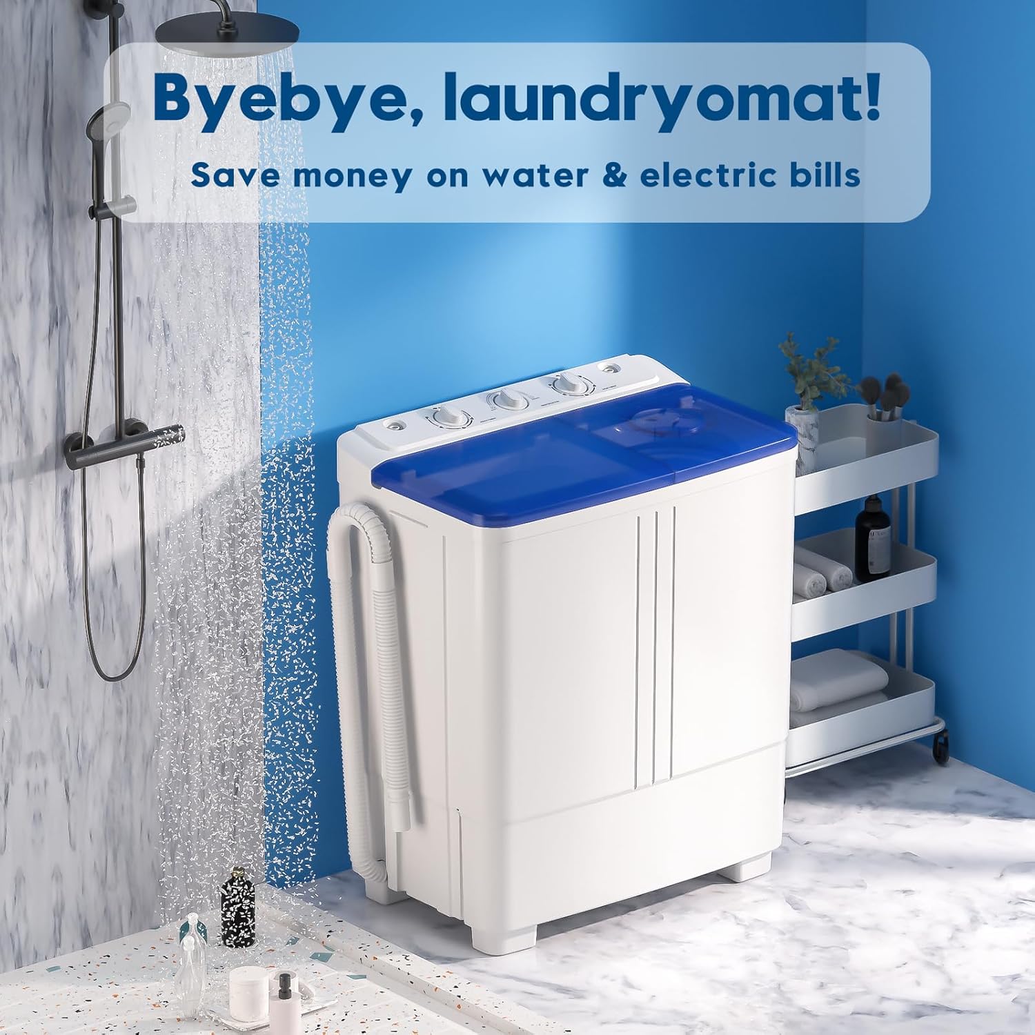 Auertech Portable Washing Machine, 28lbs Twin Tub Washer Mini Compact Laundry Machine with Drain Pump, Semi-automatic 18lbs Washer 10lbs Spinner Combo for Dorms, Apartments, RVs-Aldronix