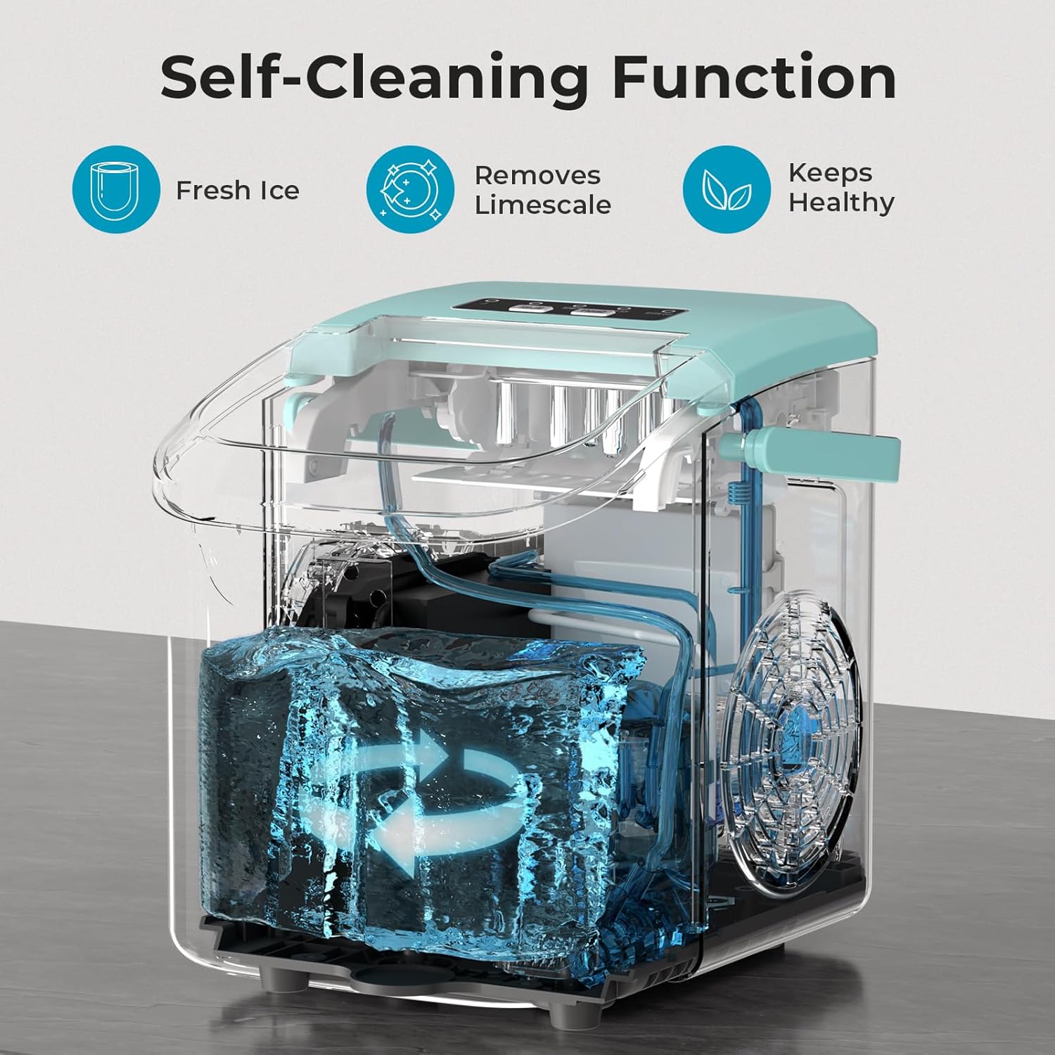 Ice Maker Countertop, Efficient Easy Carry Ice Machine, Self-Cleaning Ice Maker with Ice Scoop & Basket, 9pcs/ 8mins 26.6Lbs Per Day for Home/Office/Kitchen,Black-Aldronix