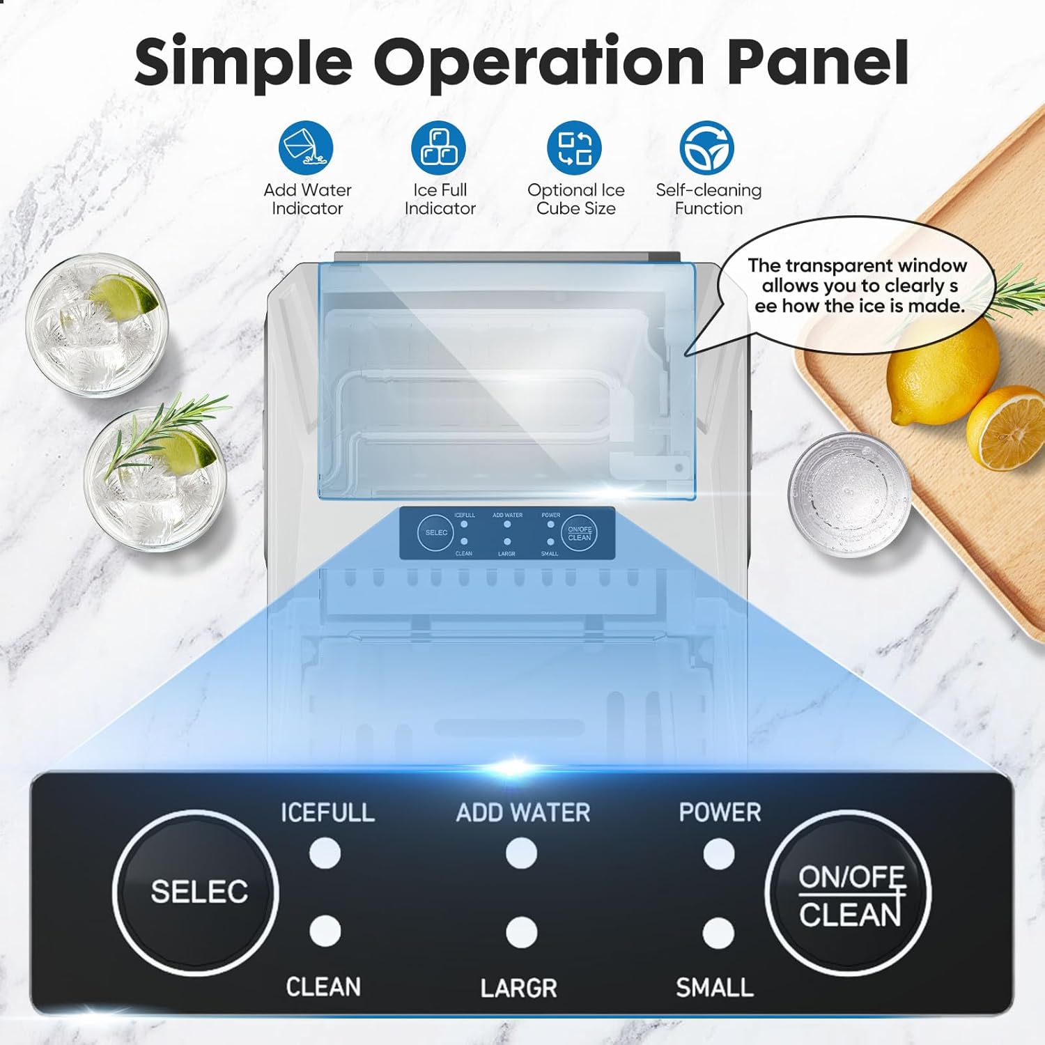 Sweetcrispy Countertop Ice Maker, Portable Ice Machine Self-Cleaning, 9 Cubes in 6 Mins, 26 lbs/24Hrs, 2 Sizes of Bullet Ice for Home Party Office,Elegant Black-Aldronix