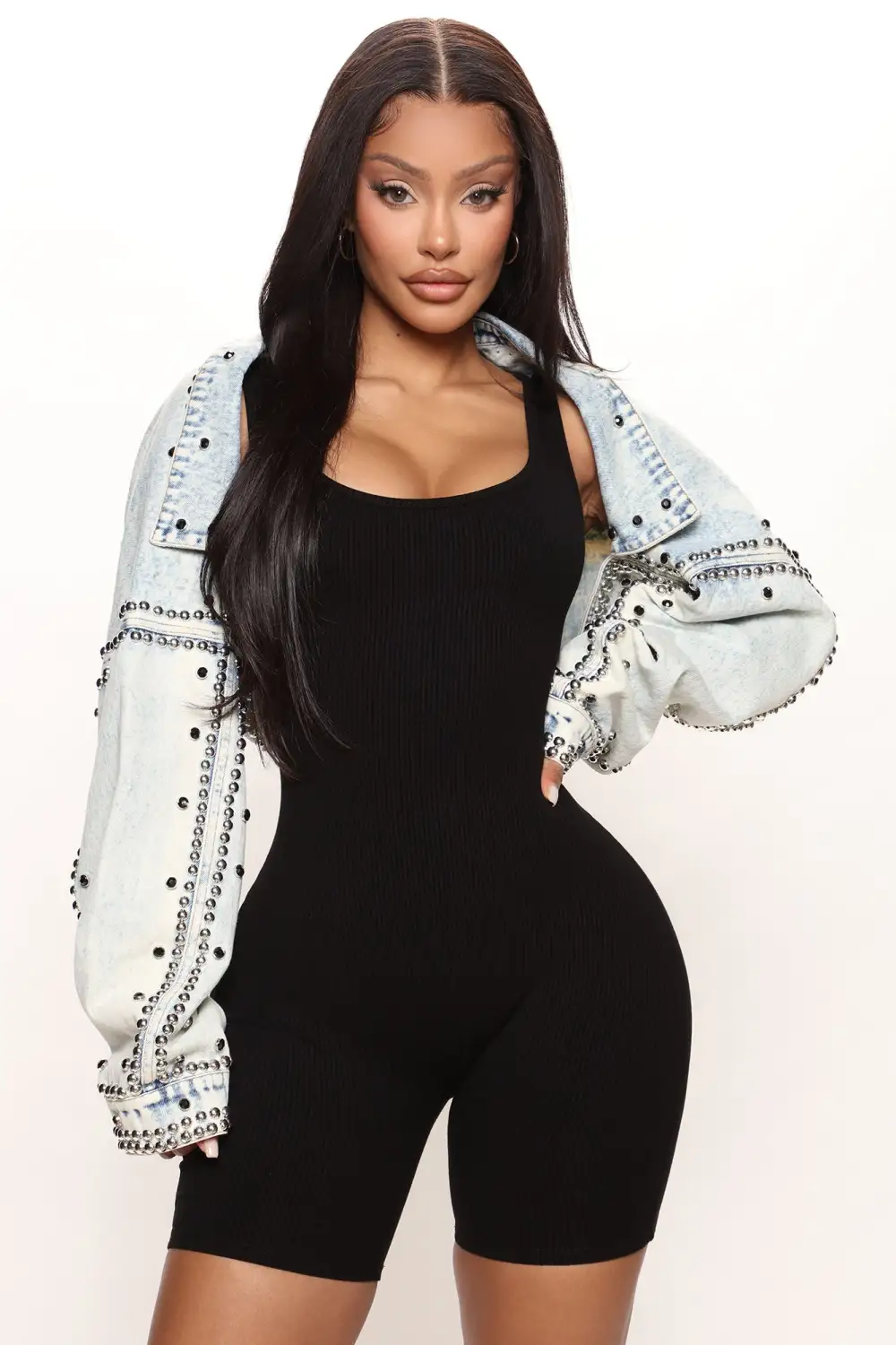 Hollywood Studded Denim Jacket - Light Blue Wash-Aldronix