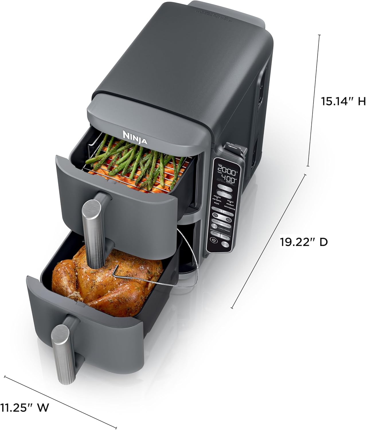 Ninja Air Fryer, 10QT DoubleStack XL 2-Basket, Compact Design, Cooks 5lb Whole Chicken, Feeds Up to 8 People, 6-in-1 Air Fryer, Roast, Bake & More, Easy to Clean, Dishwasher Safe Parts, Grey, SL401-Aldronix