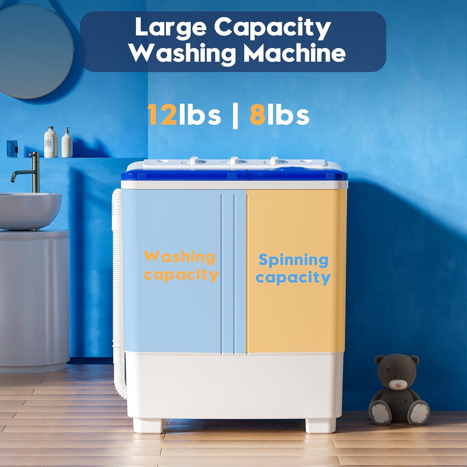 Auertech Portable Washing Machine, 28lbs Twin Tub Washer Mini Compact Laundry Machine with Drain Pump, Semi-automatic 18lbs Washer 10lbs Spinner Combo for Dorms, Apartments, RVs-Aldronix