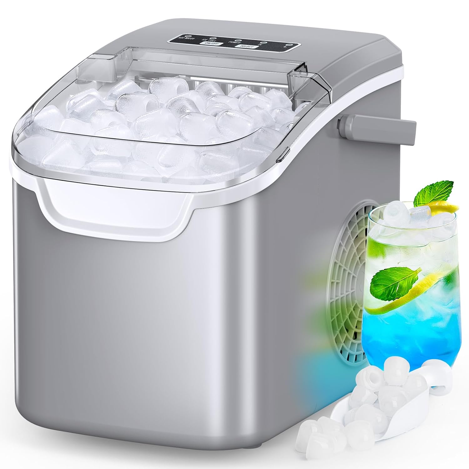 COWSAR Ice Maker Countertop, Portable Ice Machine with Self-Cleaning, 26.5 lbs/24Hrs, 8 Ice Cubes in 6 Mins, Ice Basket and Scoop, Ideal for Home, Kitchen, Bar, Camping-Aldronix