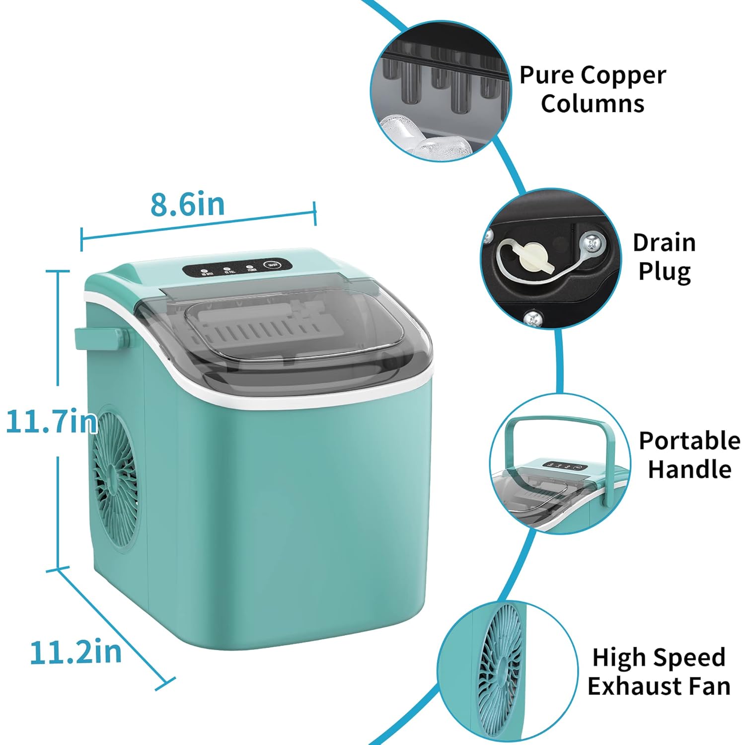 COWSAR Ice Maker Countertop, Portable Ice Machine with Self-Cleaning, 26.5 lbs/24Hrs, 8 Ice Cubes in 6 Mins, Ice Basket and Scoop, Ideal for Home, Kitchen, Bar, Camping-Aldronix