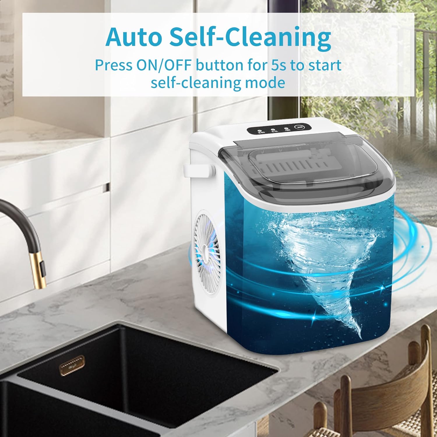COWSAR Ice Maker Countertop, Portable Ice Machine with Self-Cleaning, 26.5 lbs/24Hrs, 8 Ice Cubes in 6 Mins, Ice Basket and Scoop, Ideal for Home, Kitchen, Bar, Camping-Aldronix