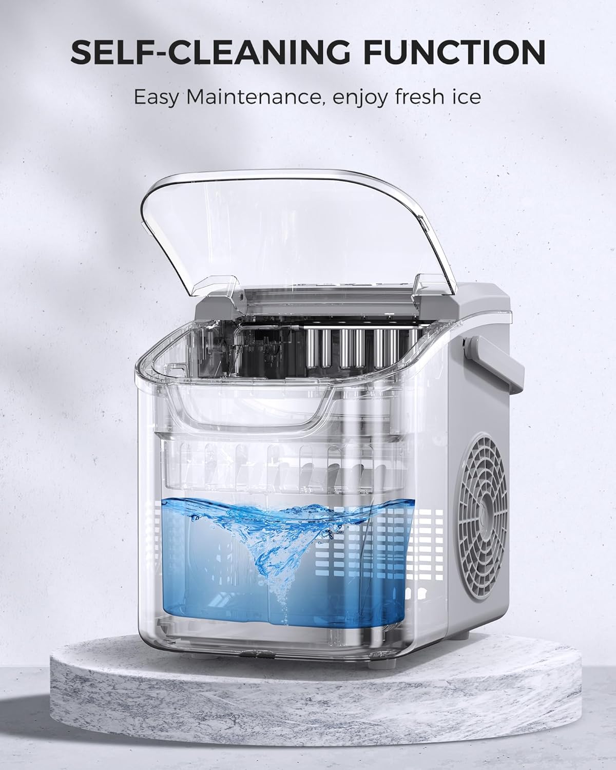 COWSAR Ice Maker Countertop, Portable Ice Machine with Self-Cleaning, 26.5 lbs/24Hrs, 8 Ice Cubes in 6 Mins, Ice Basket and Scoop, Ideal for Home, Kitchen, Bar, Camping-Aldronix