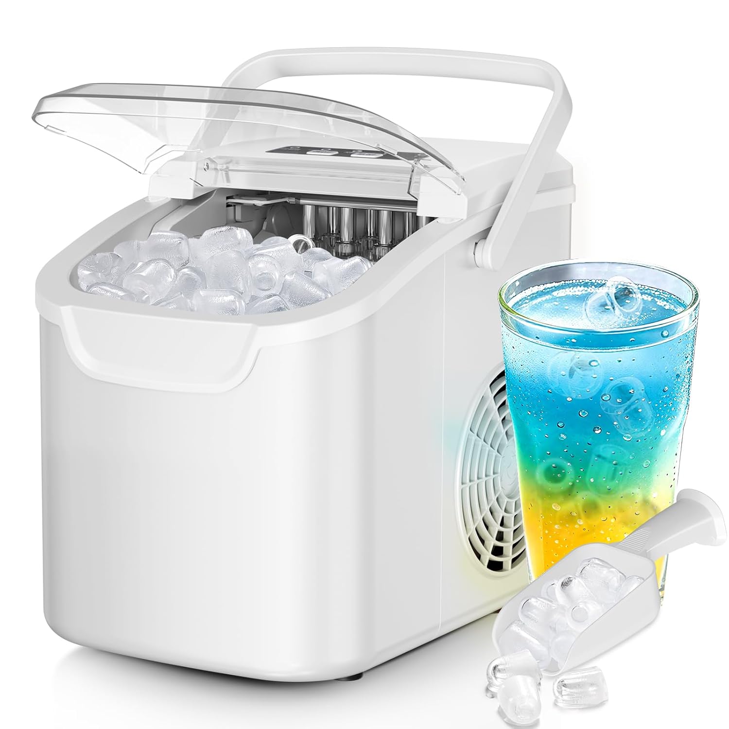 Ice Maker Countertop, Efficient Easy Carry Ice Machine, Self-Cleaning Ice Maker with Ice Scoop & Basket, 9pcs/ 8mins 26.6Lbs Per Day for Home/Office/Kitchen,Black-Aldronix