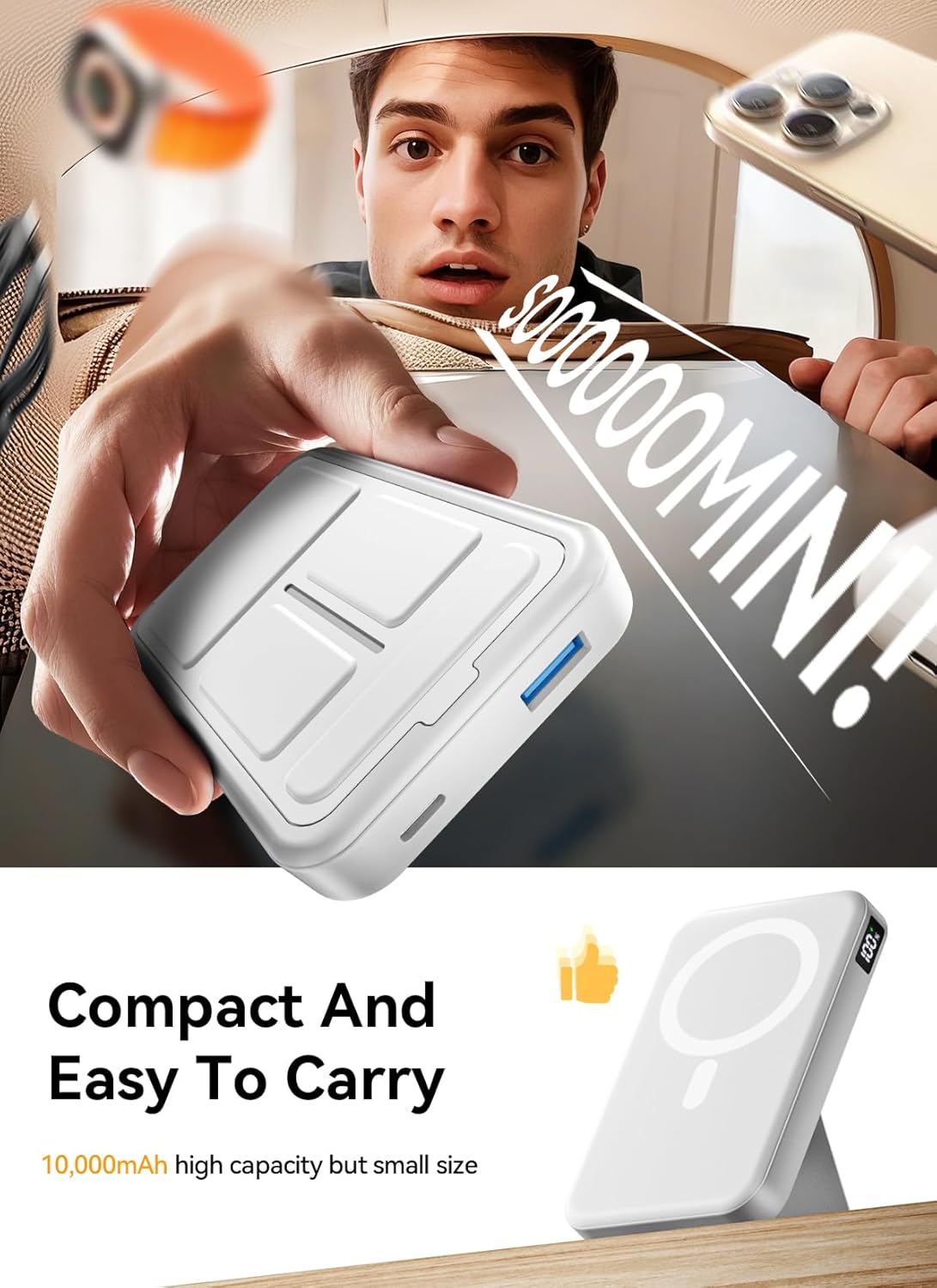 Magnetic Portable Charger, 10000mAh Wireless Power Bank with 20W USB-C Fast Charging, Foldable Stand & LED Display Magnetic Battery Pack, Compatible with iPhone 16/15/14/13/12 All Series-Aldronix