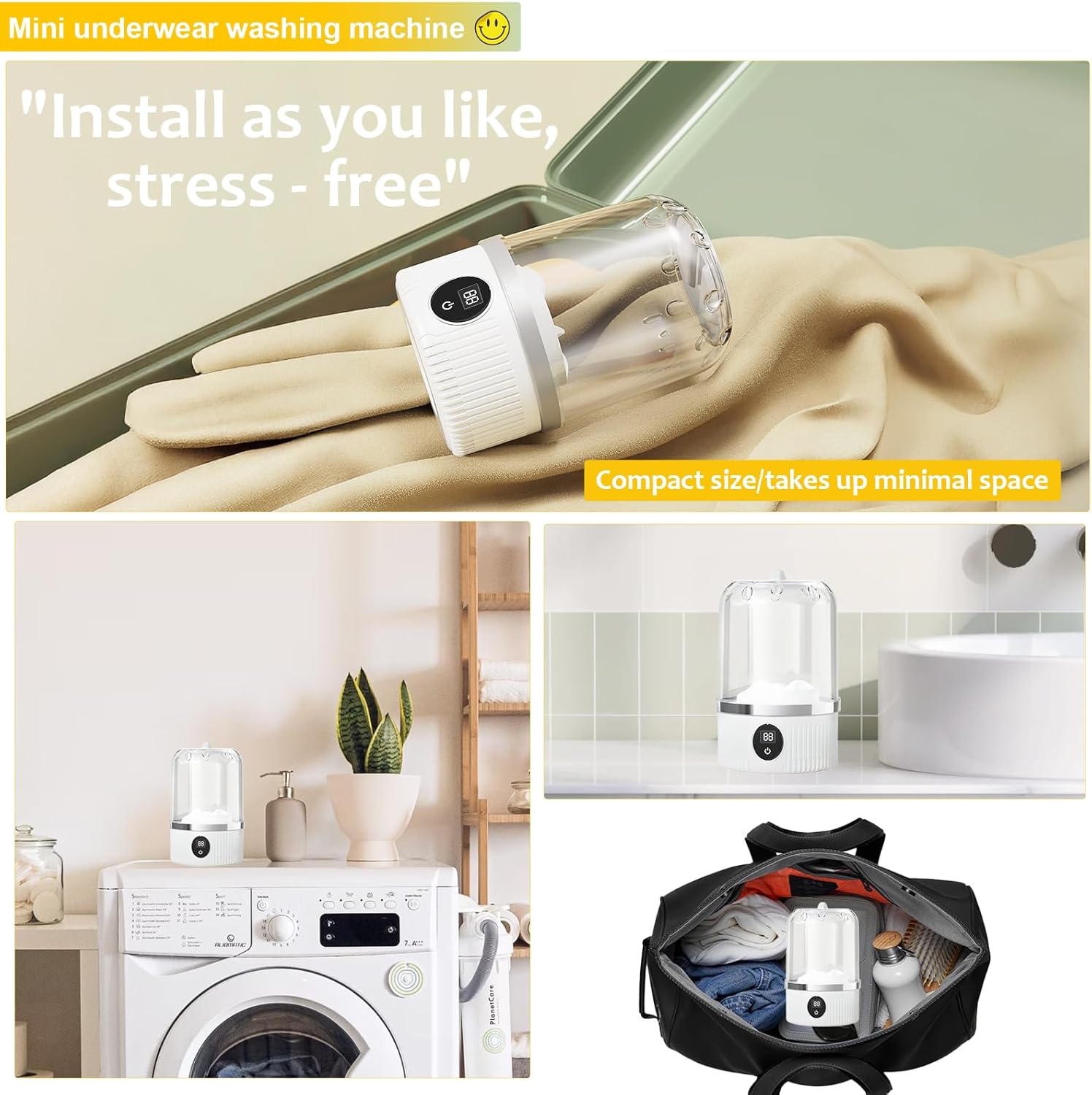Underwear Washer, Portable Mini Washing Machine, 2025 Upgraded Mini Washings Machines, Rechargeable Cordless Washing-Machine, Laundry Cup for Bra, Underwear, Socks (white)-Aldronix
