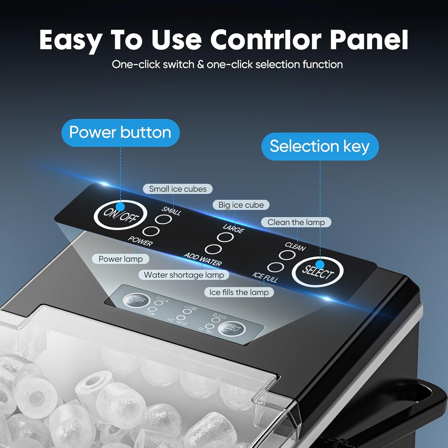 Sweetcrispy Countertop Ice Maker, Portable Ice Machine Self-Cleaning, 9 Cubes in 6 Mins, 26 lbs/24Hrs, 2 Sizes of Bullet Ice for Home Party Office,Elegant Black-Aldronix