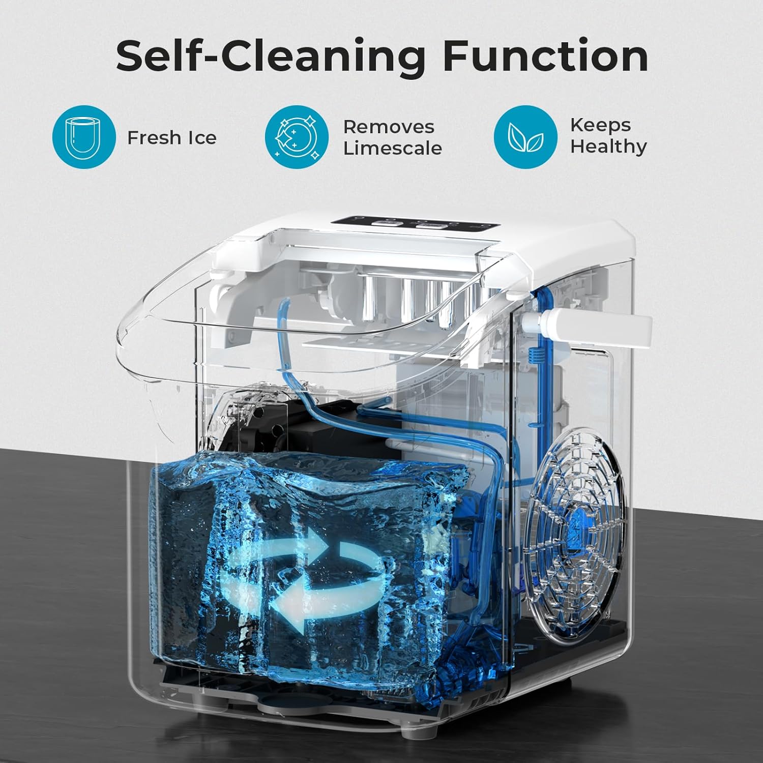 Ice Maker Countertop, Efficient Easy Carry Ice Machine, Self-Cleaning Ice Maker with Ice Scoop & Basket, 9pcs/ 8mins 26.6Lbs Per Day for Home/Office/Kitchen,Black-Aldronix