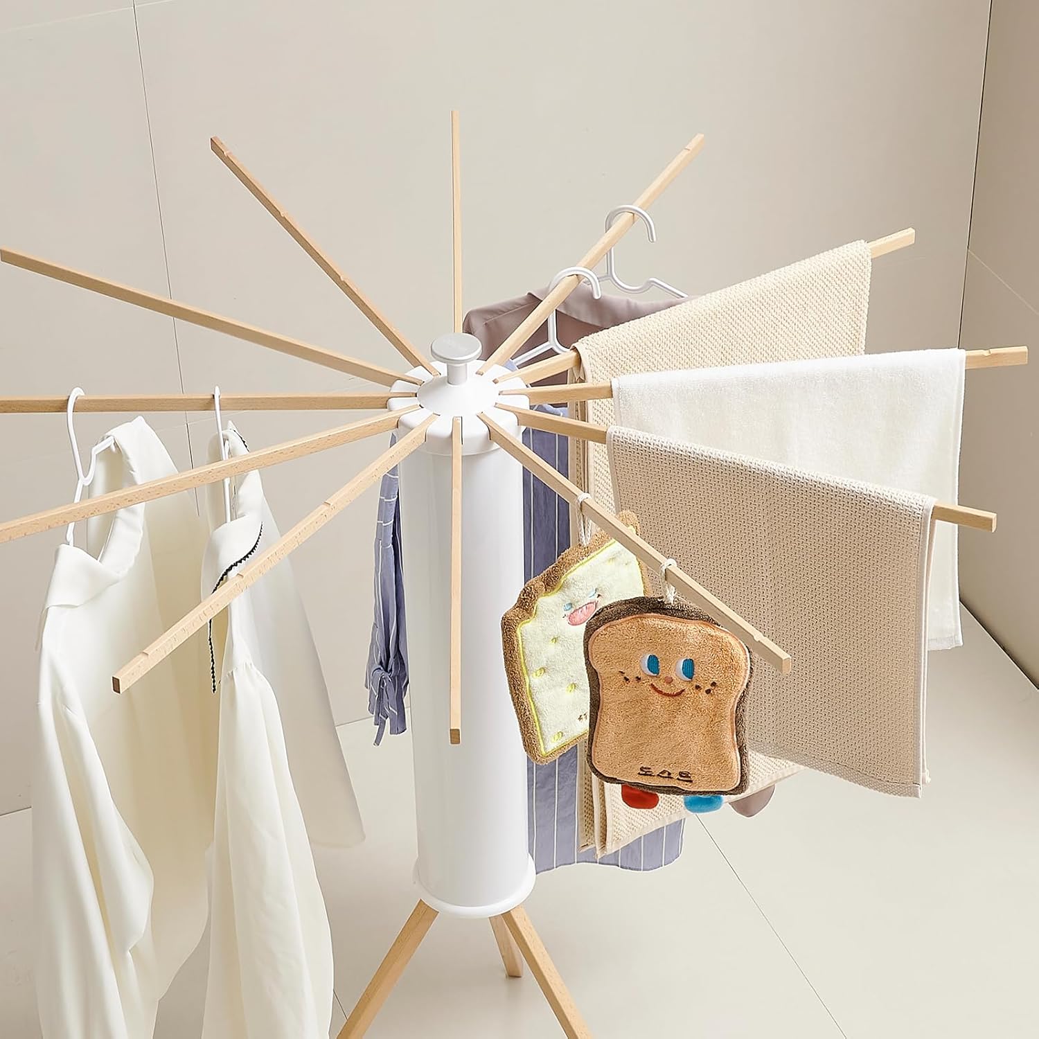 JOOM Tripod Clothes Drying Rack, Garment Rack Portable and Foldable Space Saving Laundry Drying Rack - Drying Rack Clothing Floor Folding Balcony Bedroom Household Wooden-Aldronix