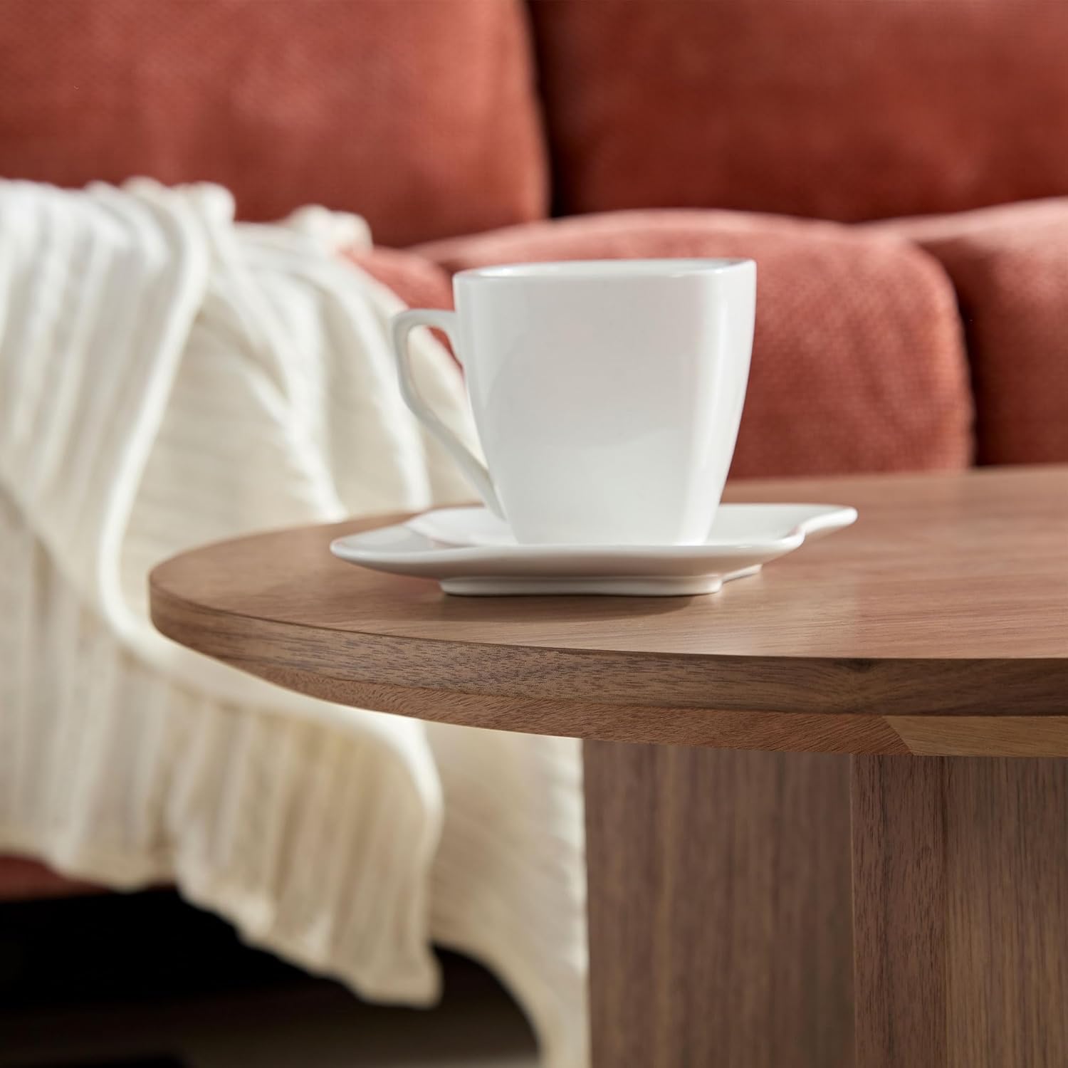 Nesting Coffee Table Set of 2, Round & Crescent Moon Wooden Coffee Tables, Modern Luxury Accent End Tea Table for Living Room Apartment (Black-Round)-Aldronix