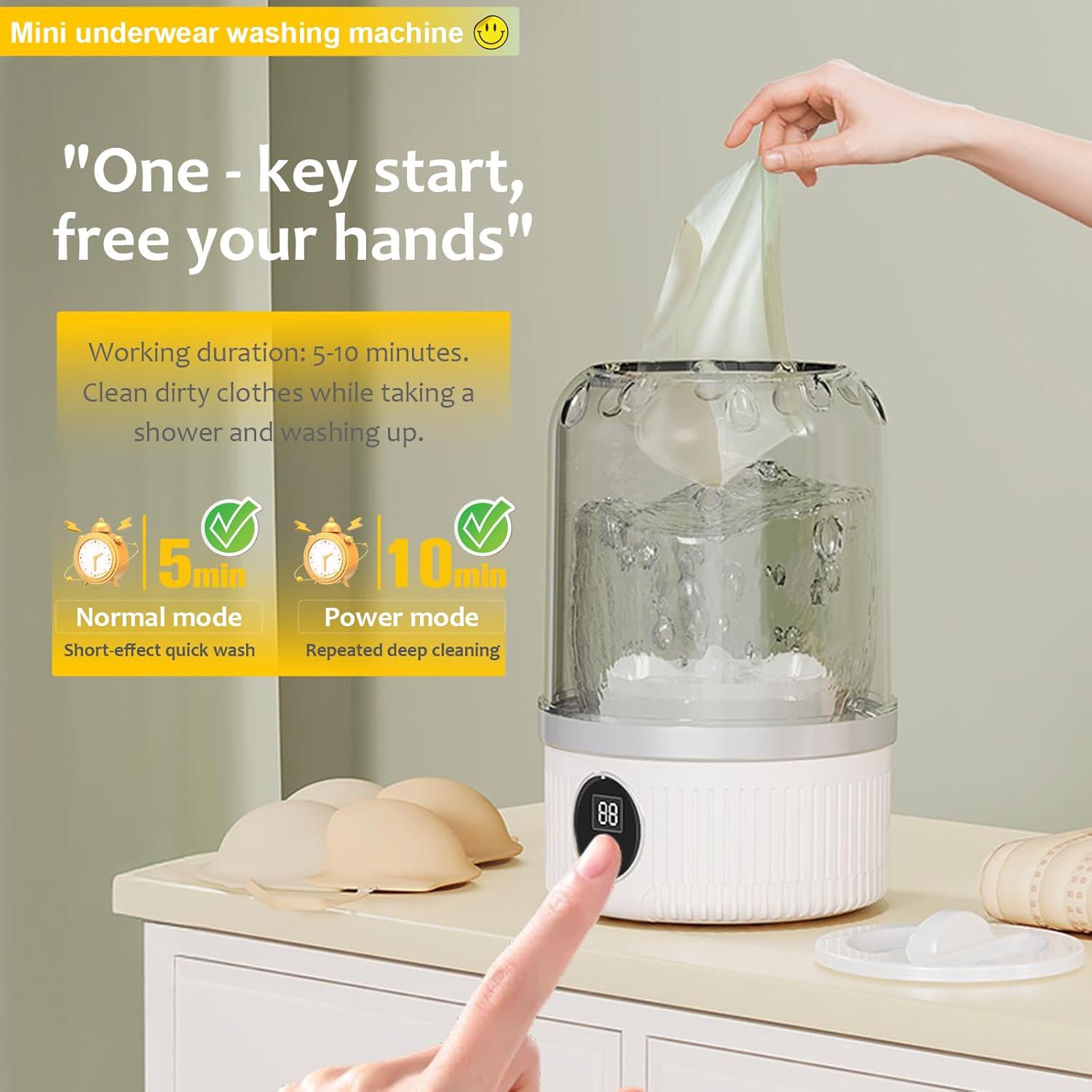 Underwear Washer, Portable Mini Washing Machine, 2025 Upgraded Mini Washings Machines, Rechargeable Cordless Washing-Machine, Laundry Cup for Bra, Underwear, Socks (white)-Aldronix