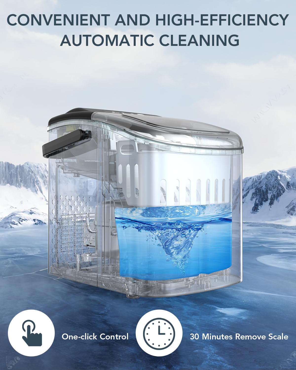 Ice Maker Countertop, Efficient Easy Carry Ice Machine, Self-Cleaning Ice Maker with Ice Scoop & Basket, 9pcs/ 8mins 26.6Lbs Per Day for Home/Office/Kitchen,Black-Aldronix
